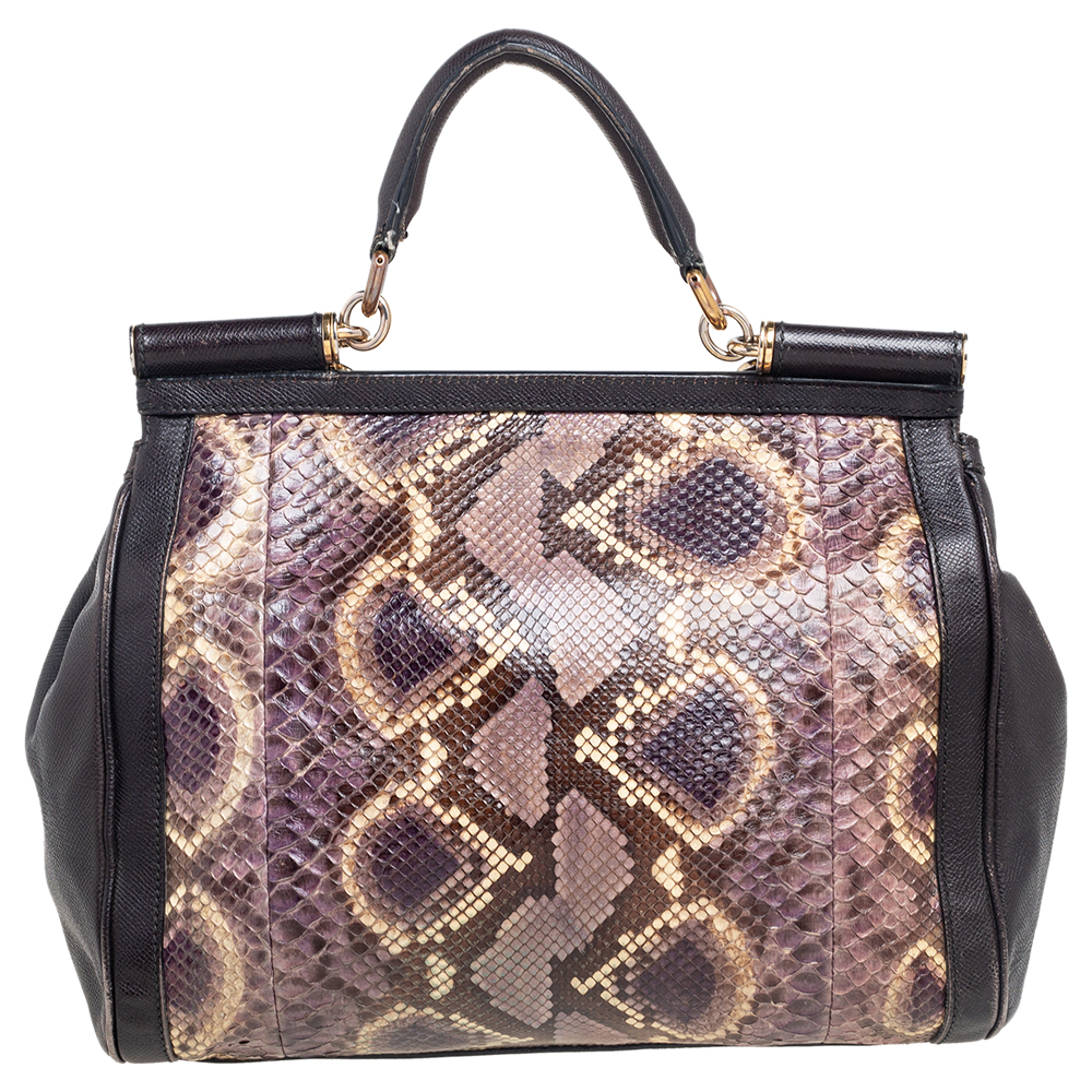 Dolce & Gabbana Multicolor Python And Leather Large Miss Sicily Top Handle Bag