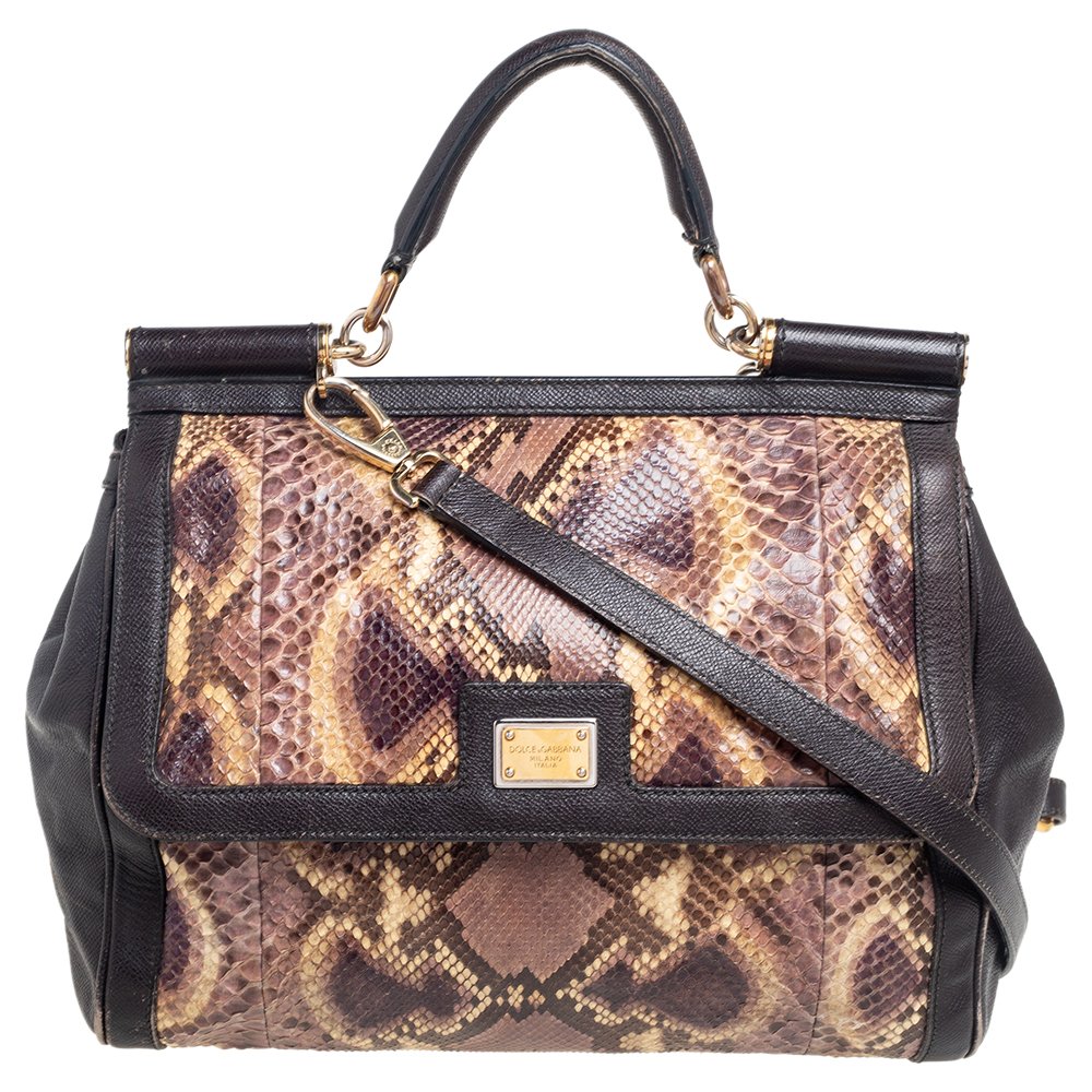 Dolce & Gabbana Multicolor Python And Leather Large Miss Sicily Top Handle Bag