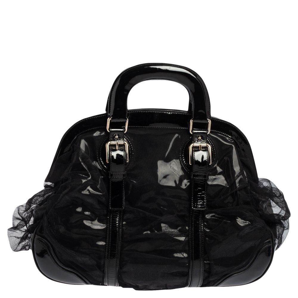 Dolce & Gabbana Black Lace And Patent Leather Miss Romantique Dome Satchel