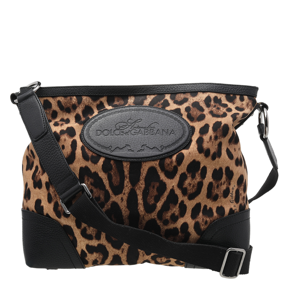 Dolce & Gabbana Black/Brown Leopard Print Canvas And Leather Messenger Bag