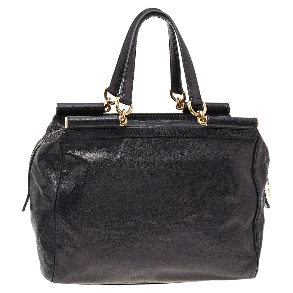 Dolce & Gabbana Black Leather Large New Miss Sicily Top Handle Bag