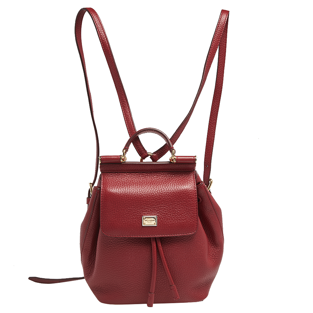 Dolce & Gabbana Red Leather Small Sicily Backpack