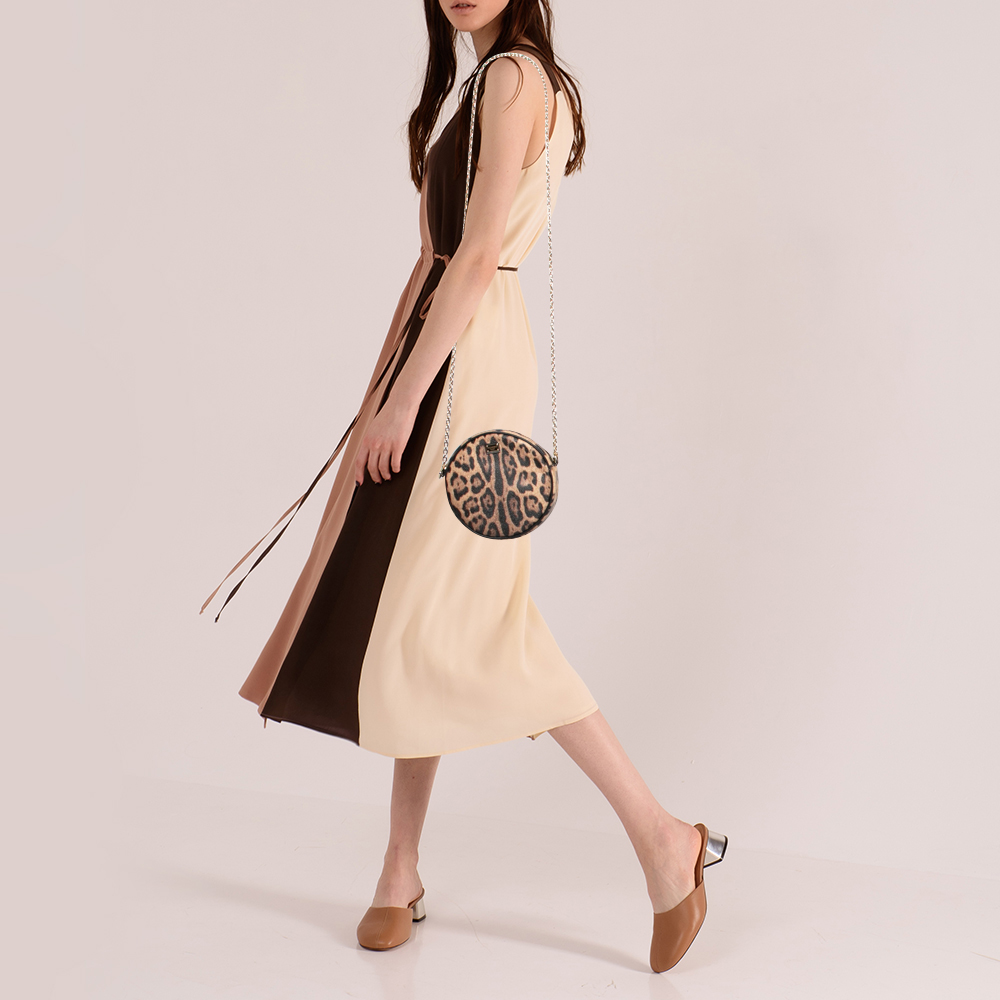 

Dolce & Gabbana Beige/Brown Leopard Print Coated Canvas Glam Round Crossbody Bag