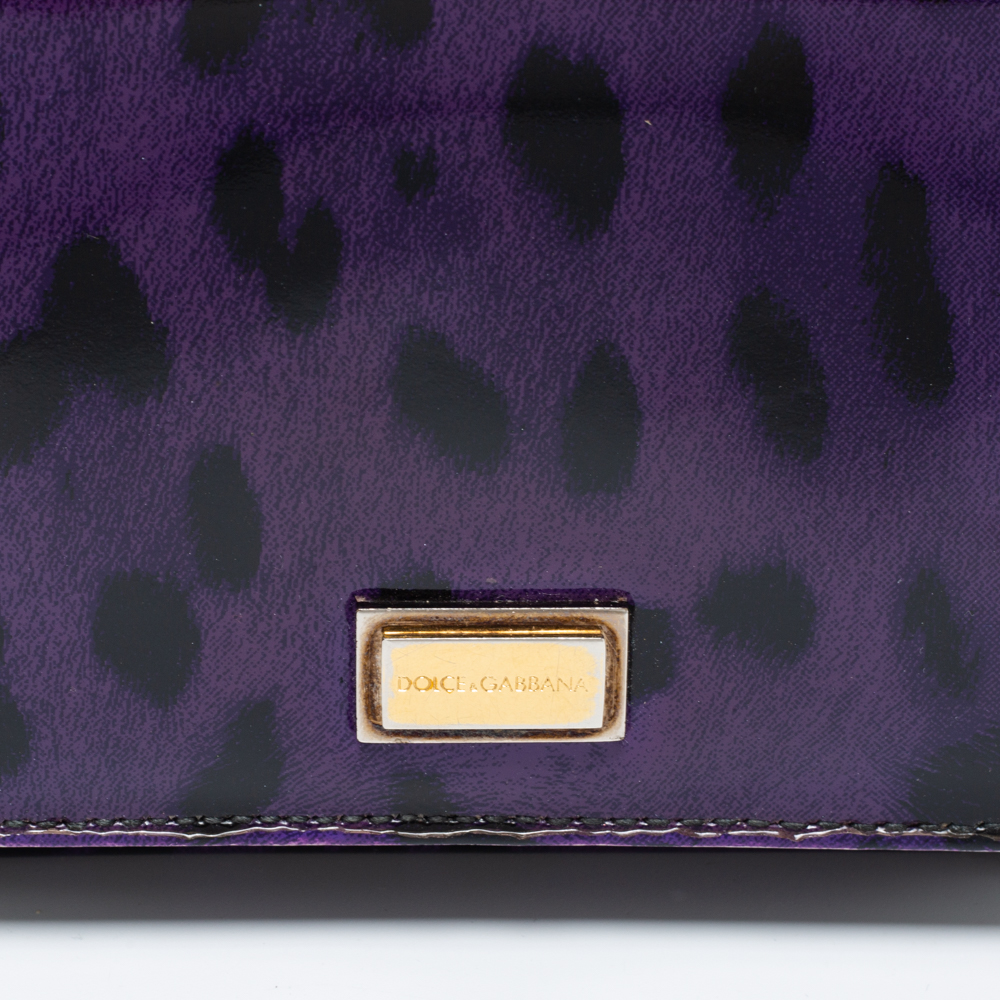 Dolce & Gabbana Purple Leopard Print Patent Leather Trifold Wallet