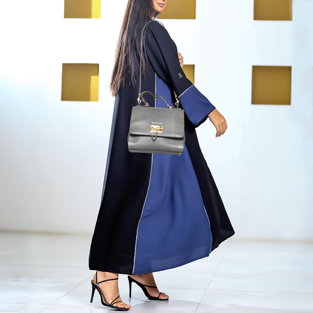 

Dolce & Gabbana Grey Lizard Embossed Leather Medium Miss Monica Top Handle Bag