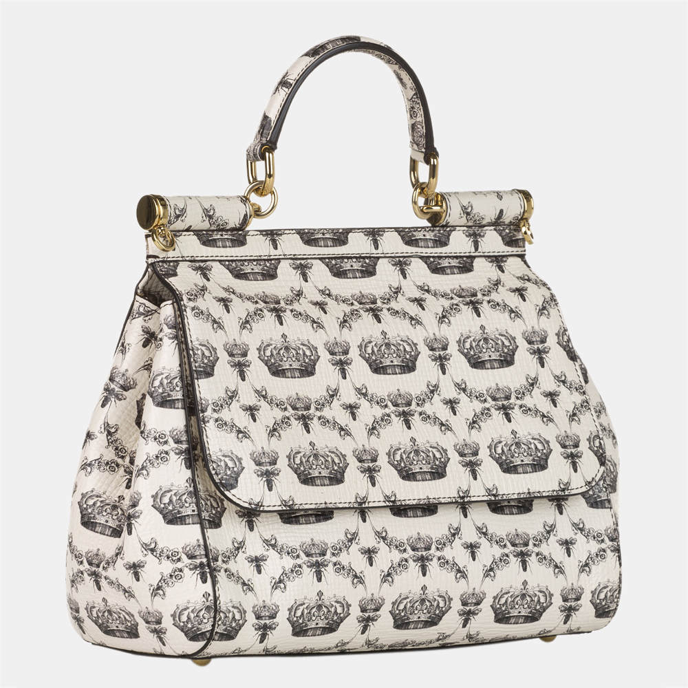 

Dolce & Gabbana White Miss Sicily Printed Leather Satchel