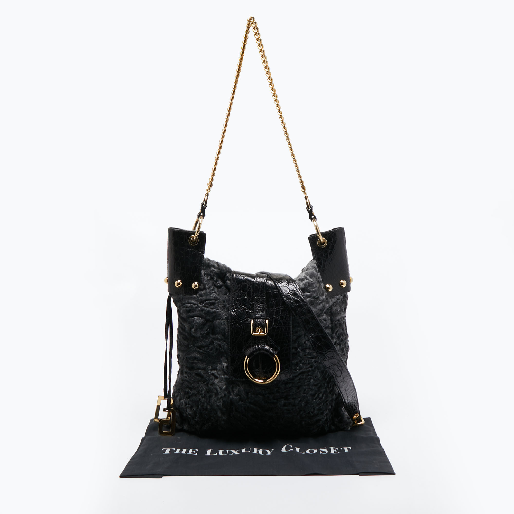 Dolce & Gabbana  Black/Grey Embossed Leather And Fur Tote