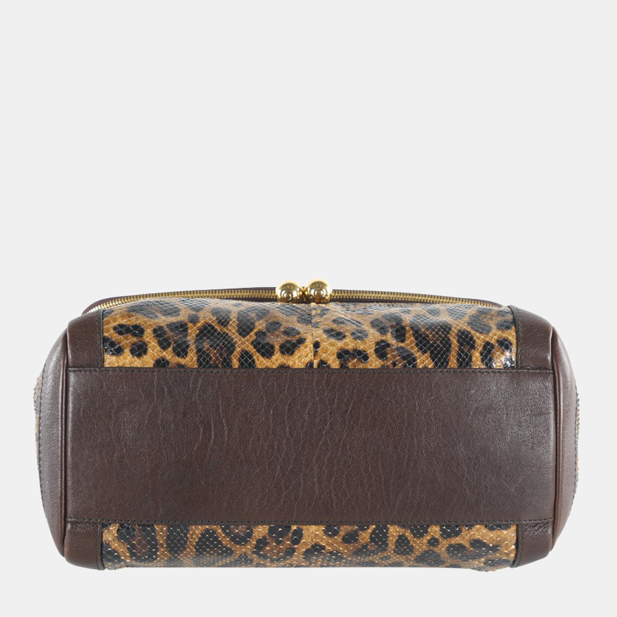 Dolce & Gabbana Brown Leopard Print & Python Skin Leather Sicily Shoulder Bag