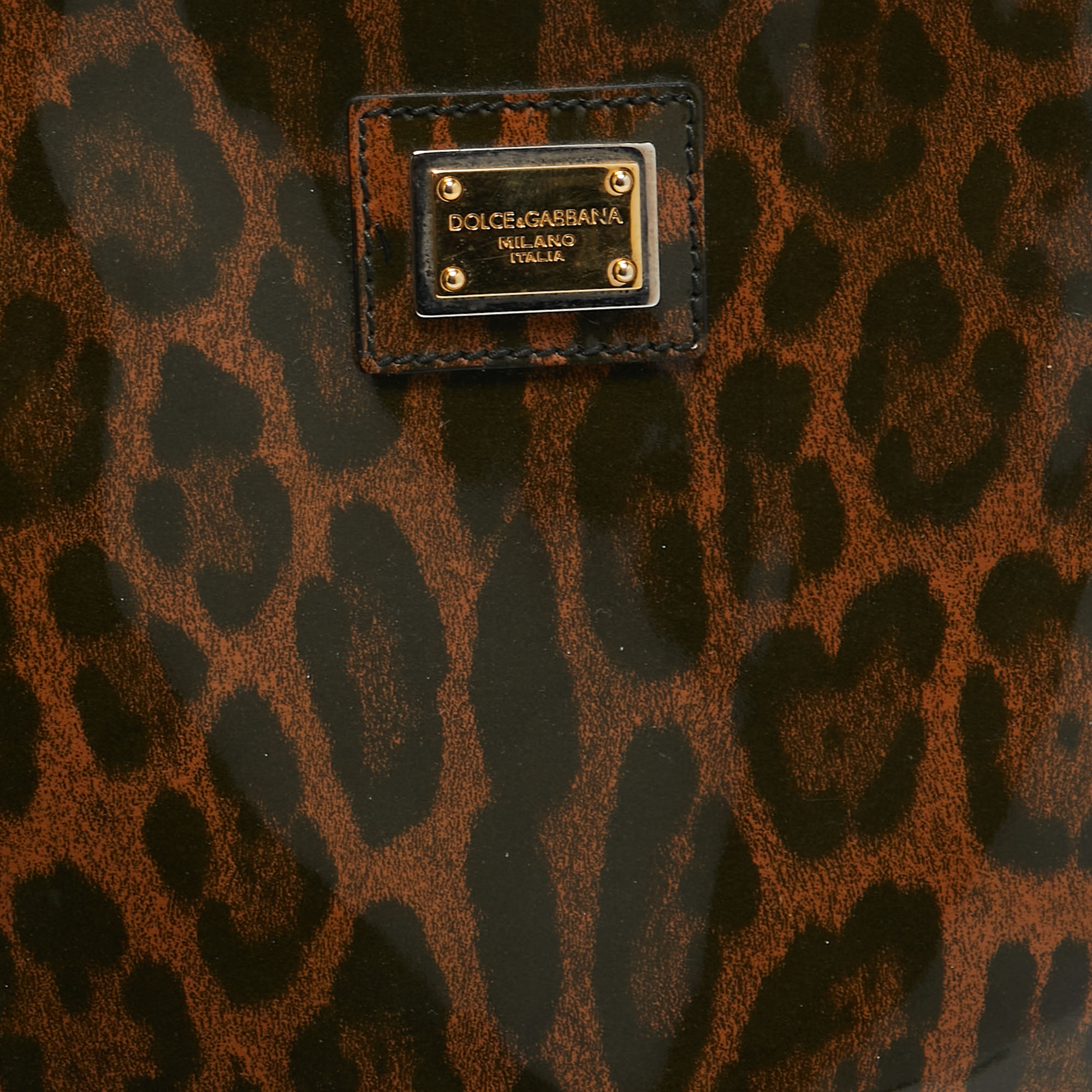 Dolce & Gabbana Brown/Black Leopard Print Patent Leather Miss Escape Tote