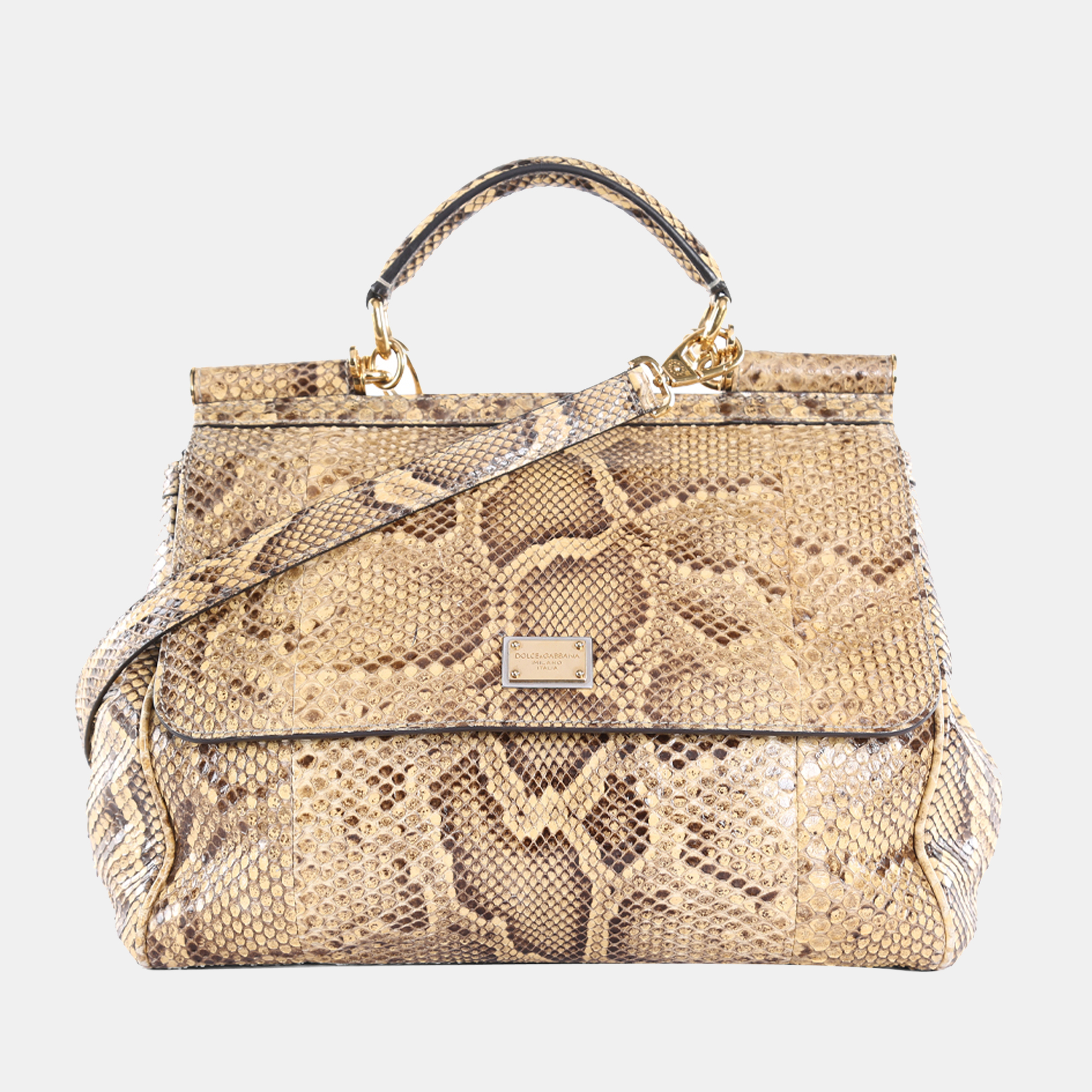 Dolce & Gabbana Beige & Brown Python Miss Sicily Bag With Shoulder Strap