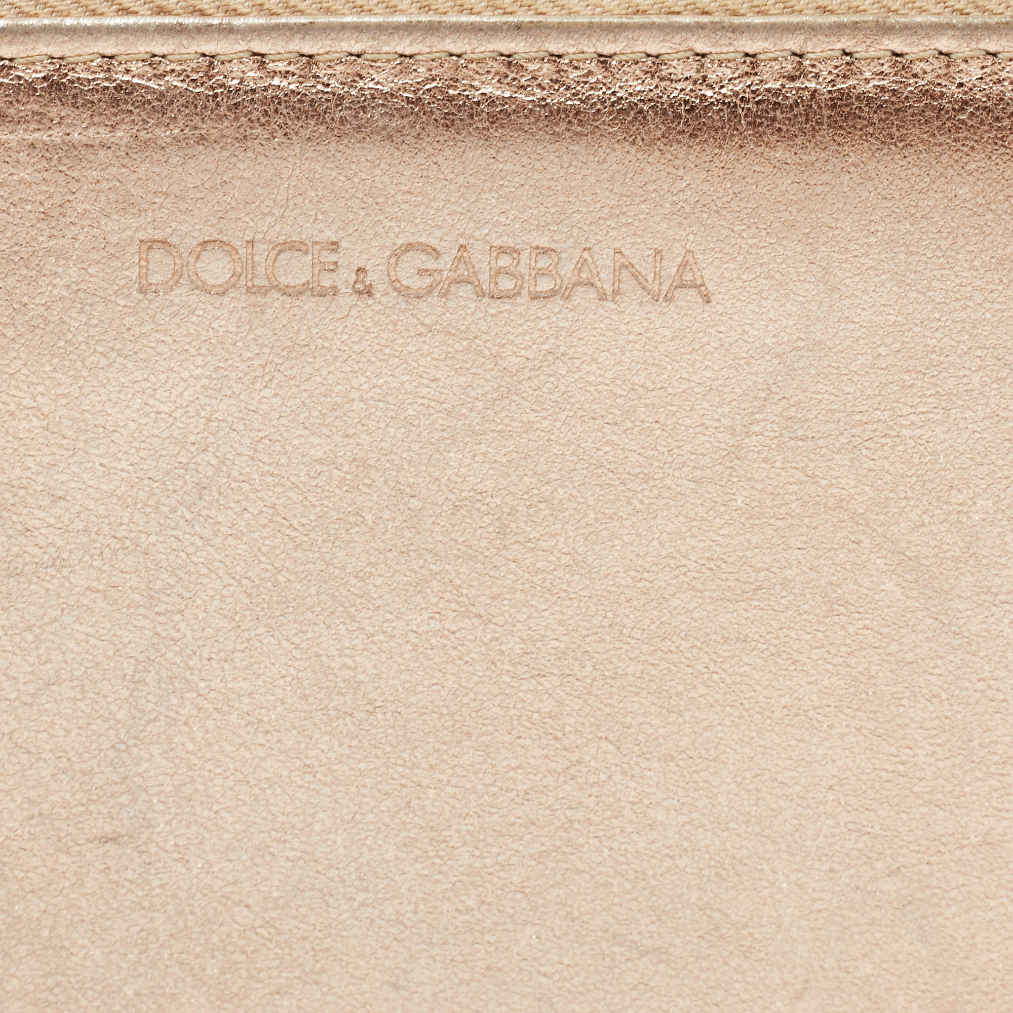 Dolce & Gabbana Metallic Rose Gold Leather Zip Around Wallet