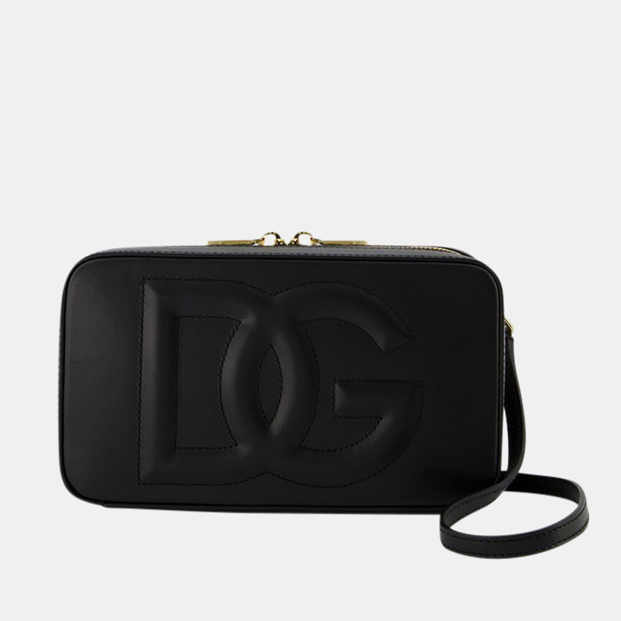 Dolce & Gabbana Black Leather DG Logo Camera Crossbody Bag