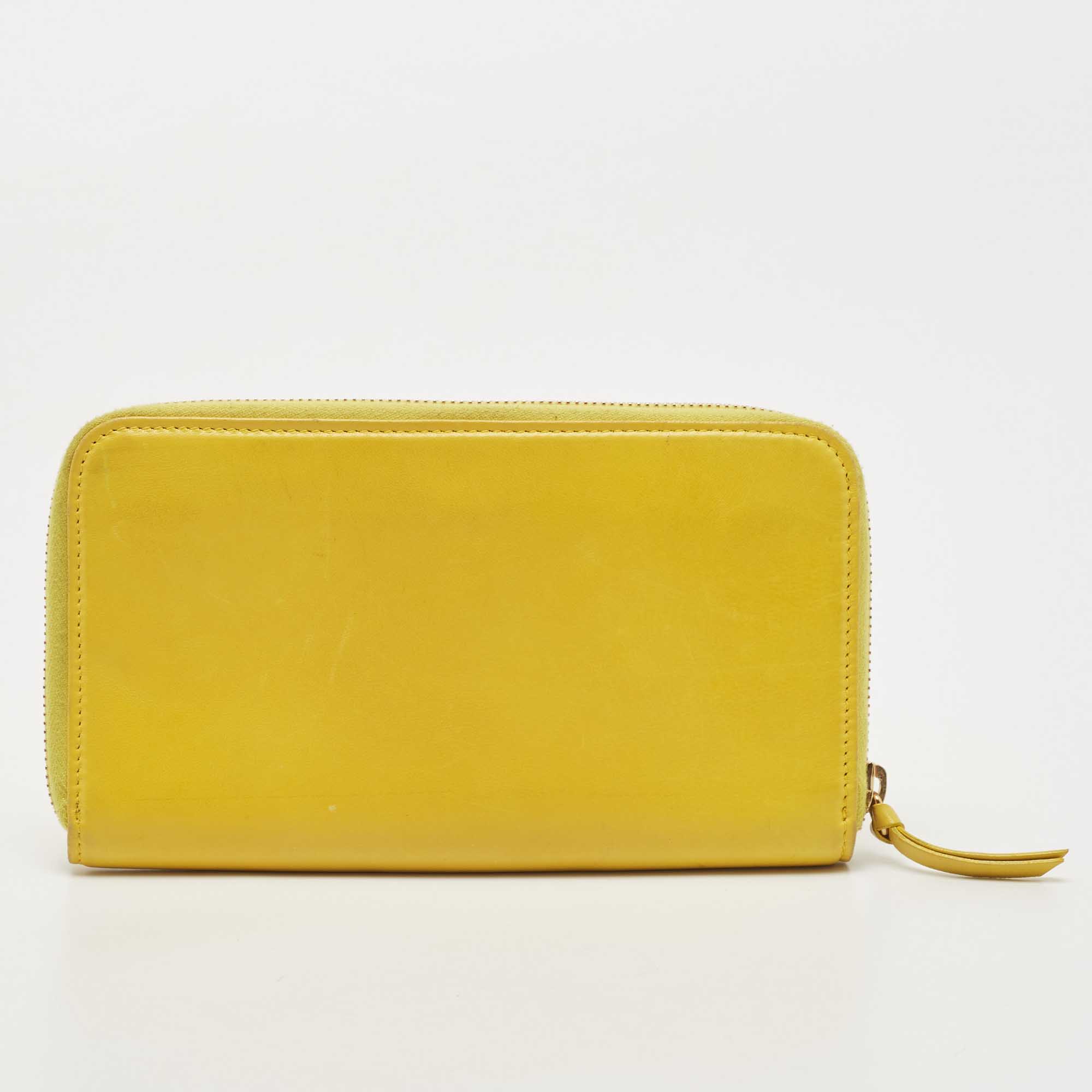 Dolce & Gabbana Yellow Leather Logo Zip Around Wallet