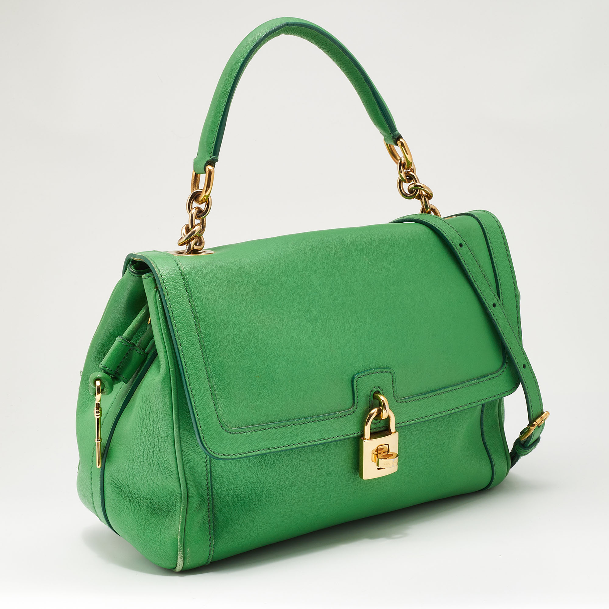 Dolce & Gabbana Green Leather Padlock Top Handle Bag