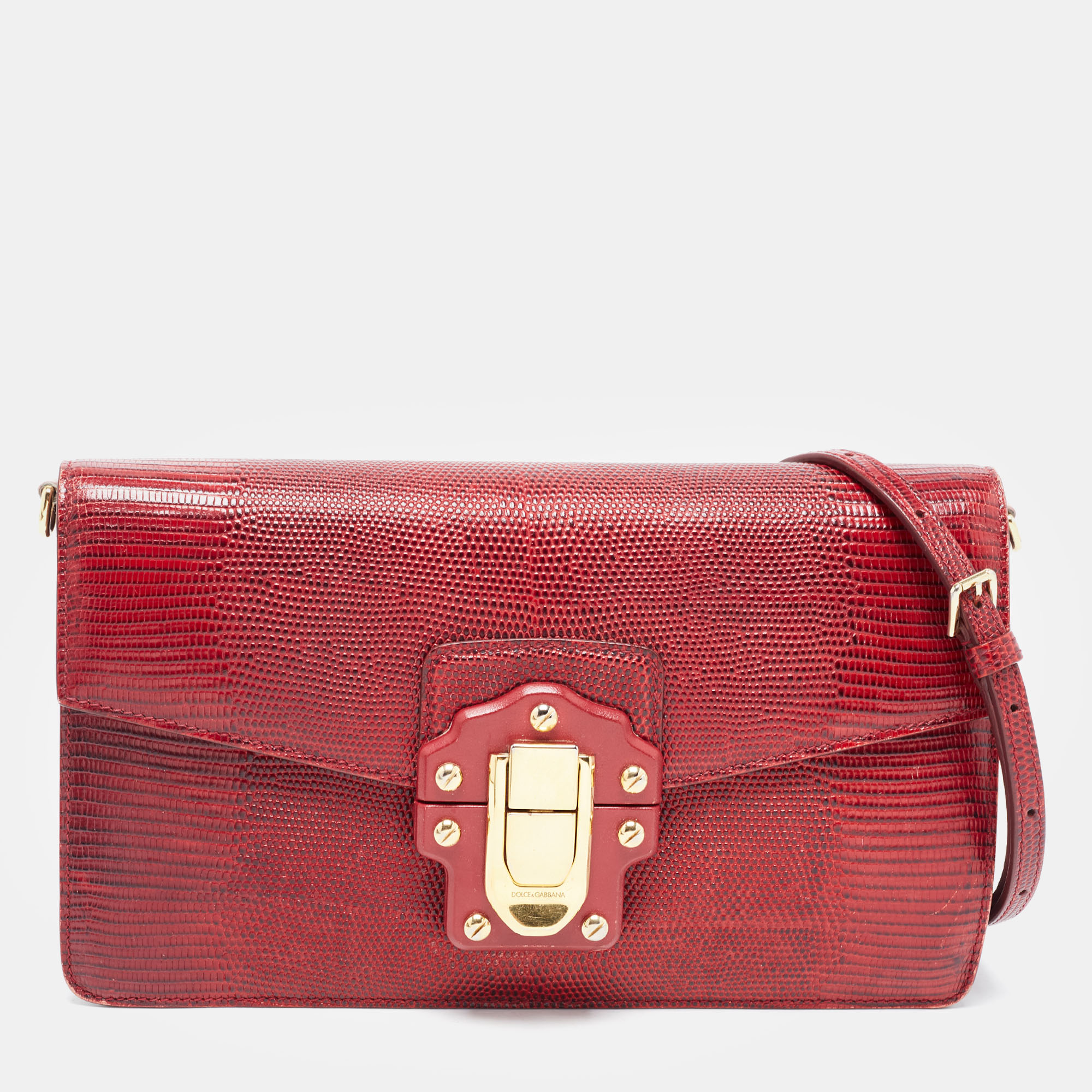 Dolce & Gabbana Dark Red Lizard Embossed Leather Lucia Shoulder Bag