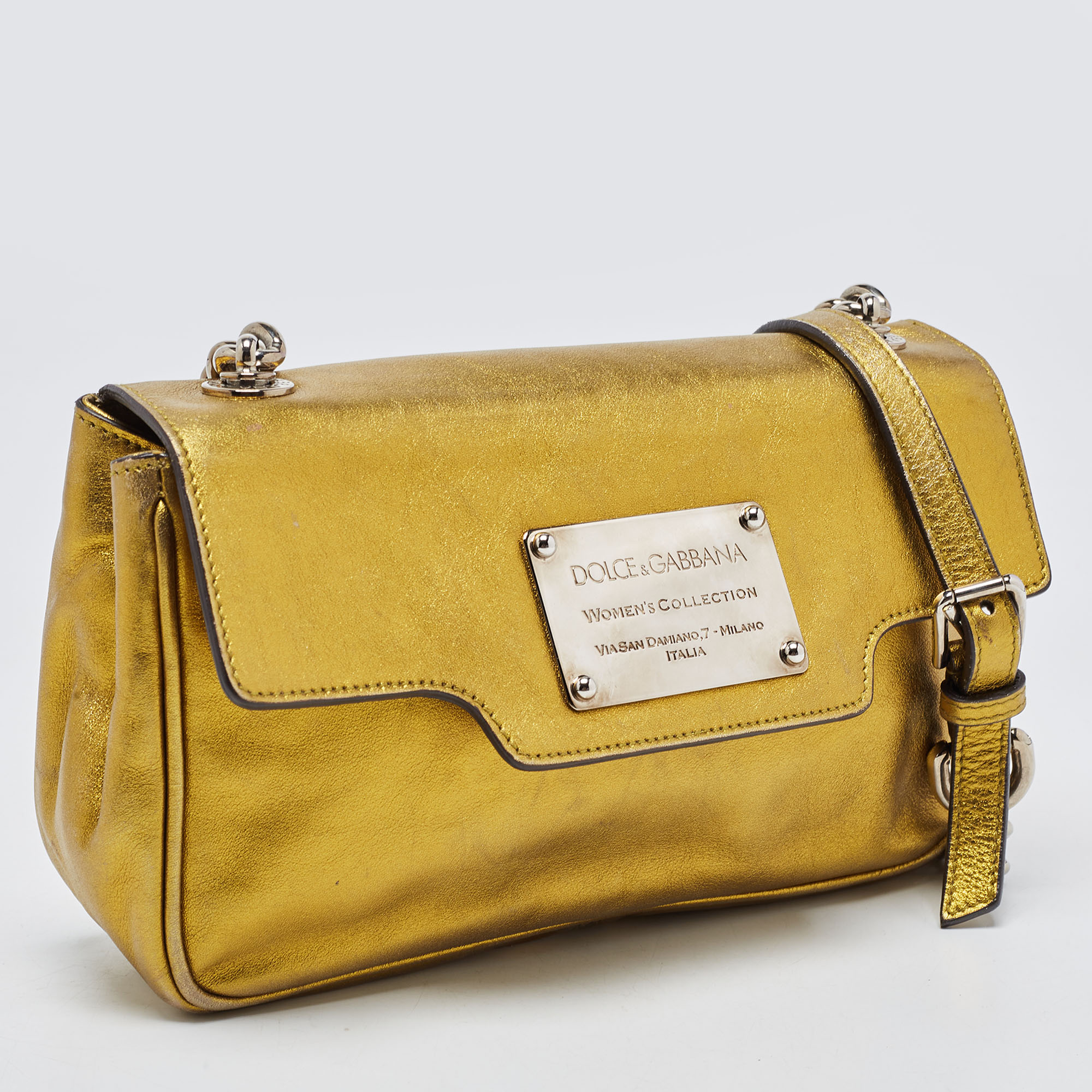 Dolce & Gabbana Gold Leather Chain Shoulder Bag