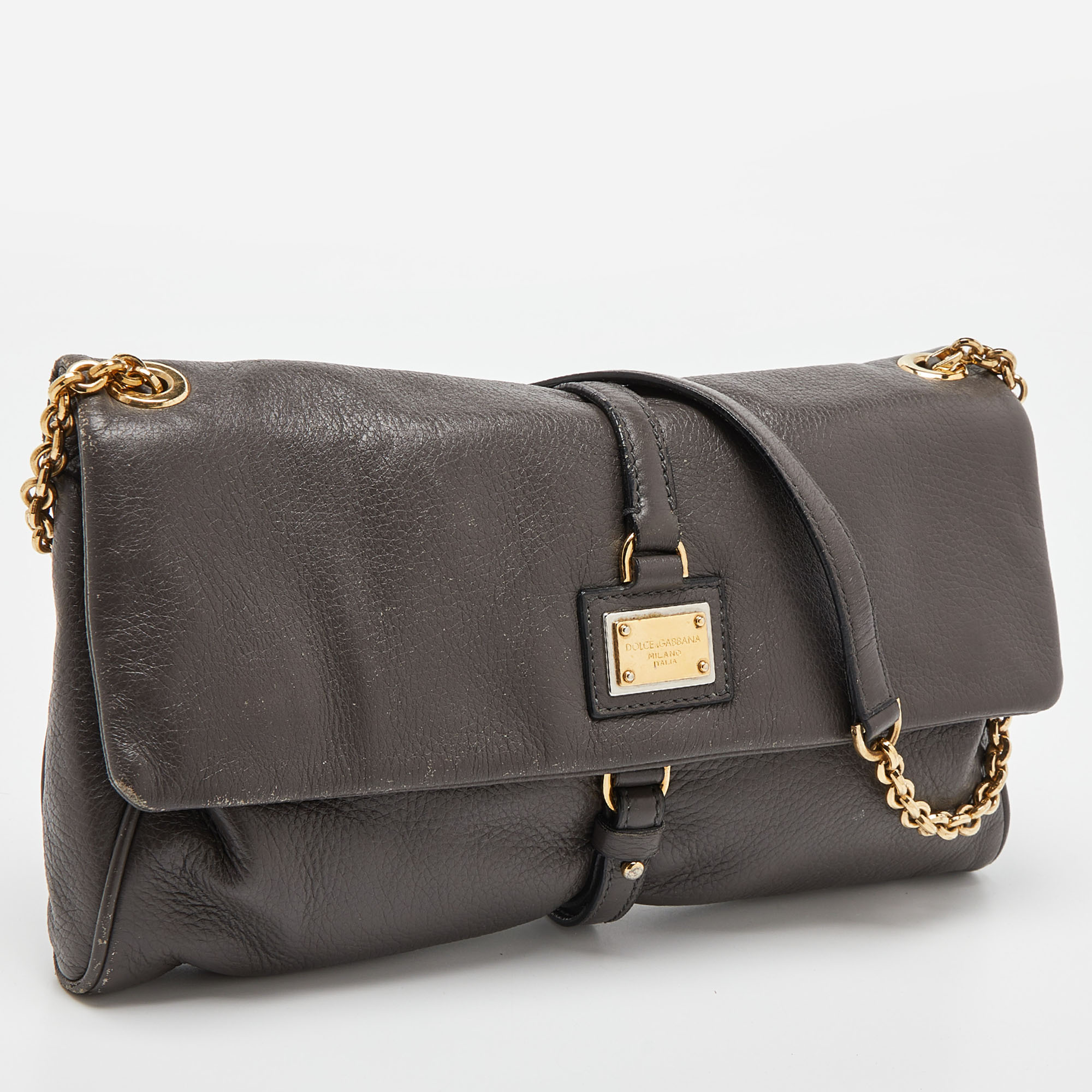 Dolce & Gabbana Grey Leather Flap Shoulder Bag
