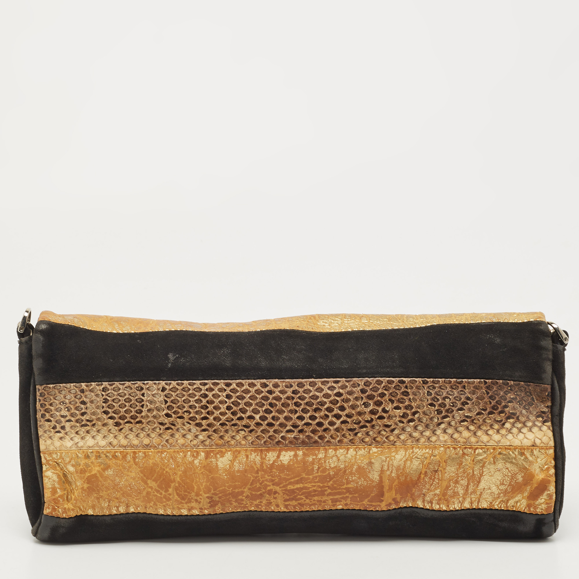 Dolce & Gabbana Black/Brown Suede And Snakeskin Leather Chain Clutch