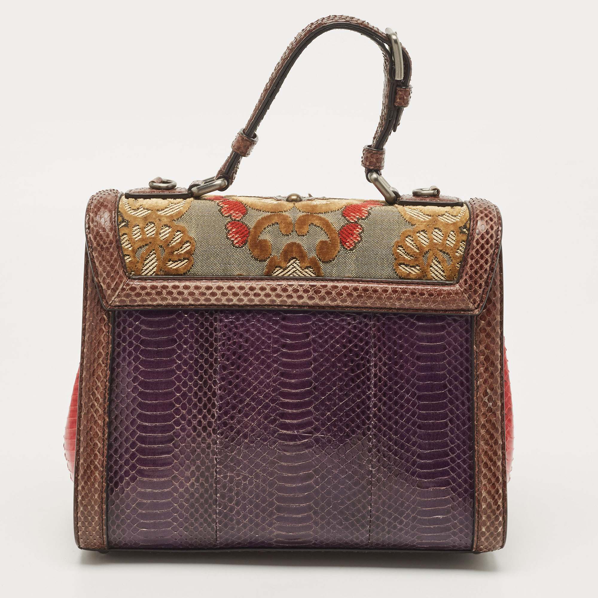 Dolce & Gabbana Multicolor Watersnake Leather And Brocade Fabric Medium Monica Top Handle Bag