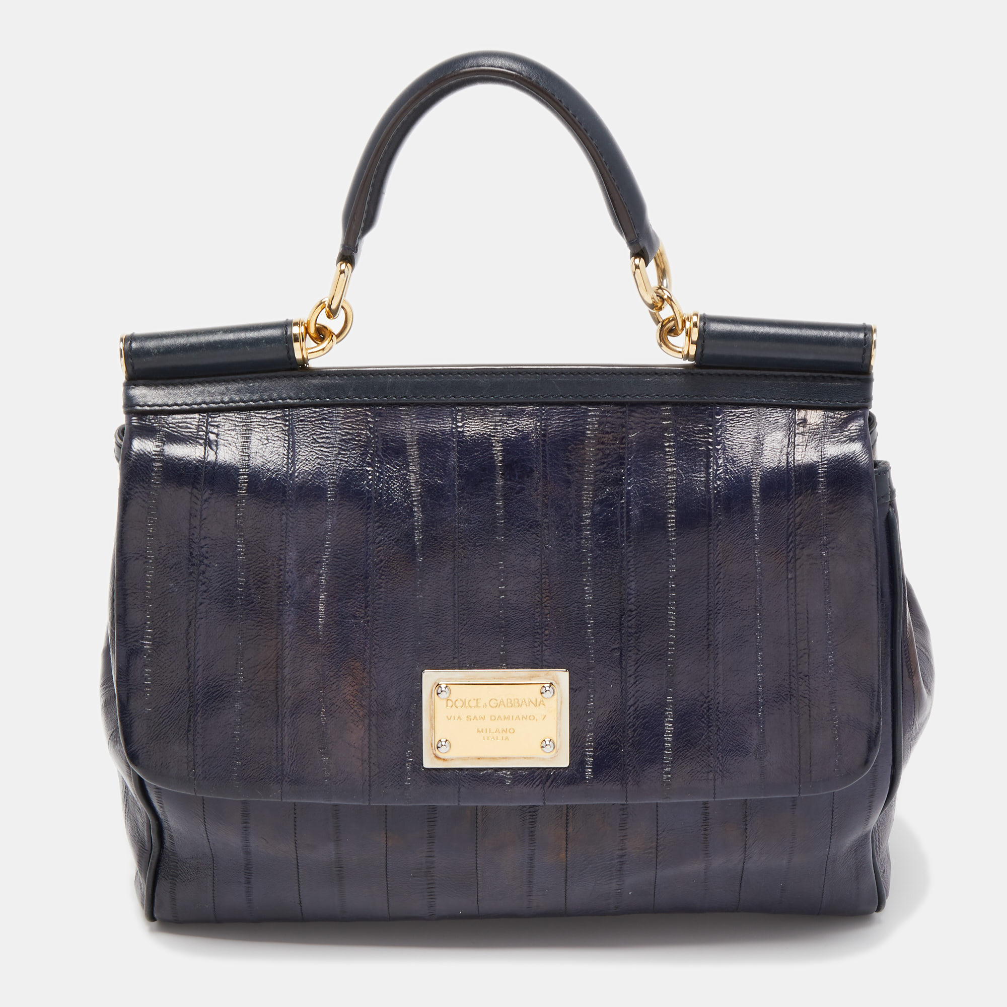 Dolce & Gabbana Blue Eel Leather Large Miss Sicily Bag