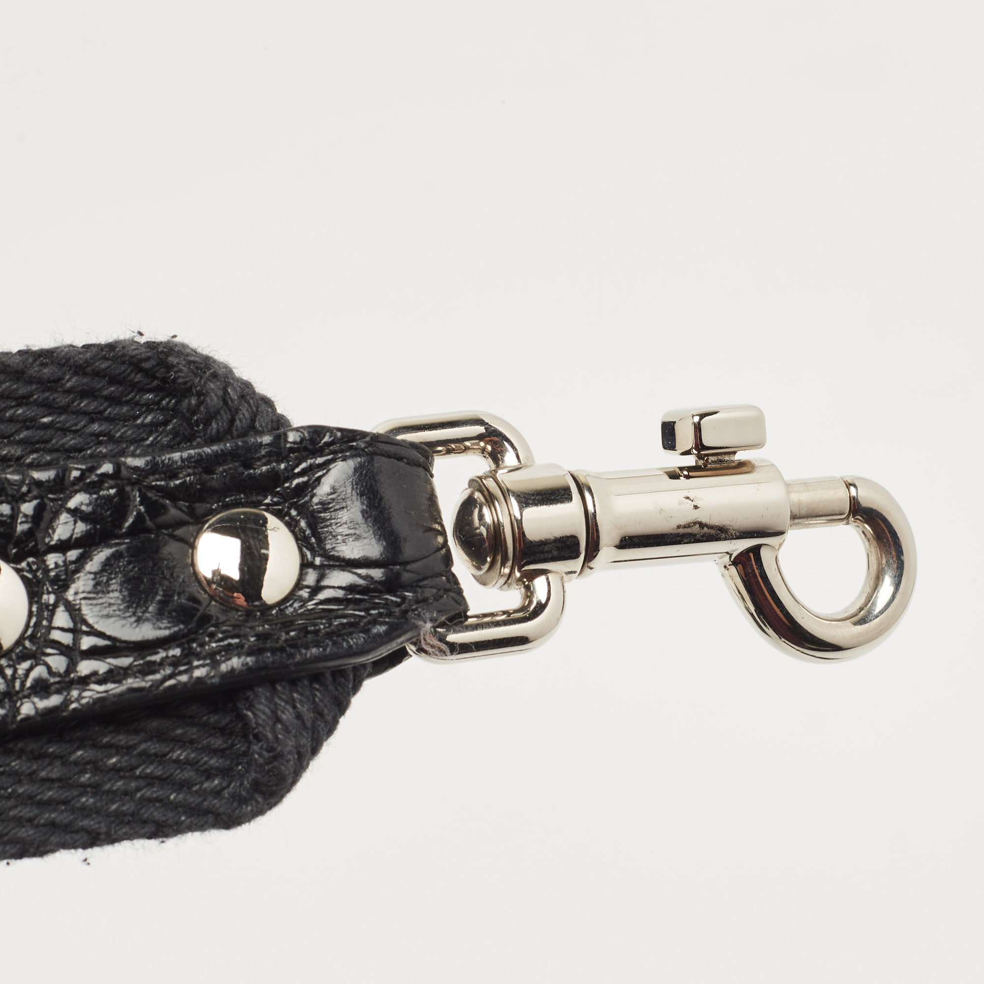 Dolce & Gabbana Black/Silver Croc Embossed And Leather Camera Case Shoulder Bag