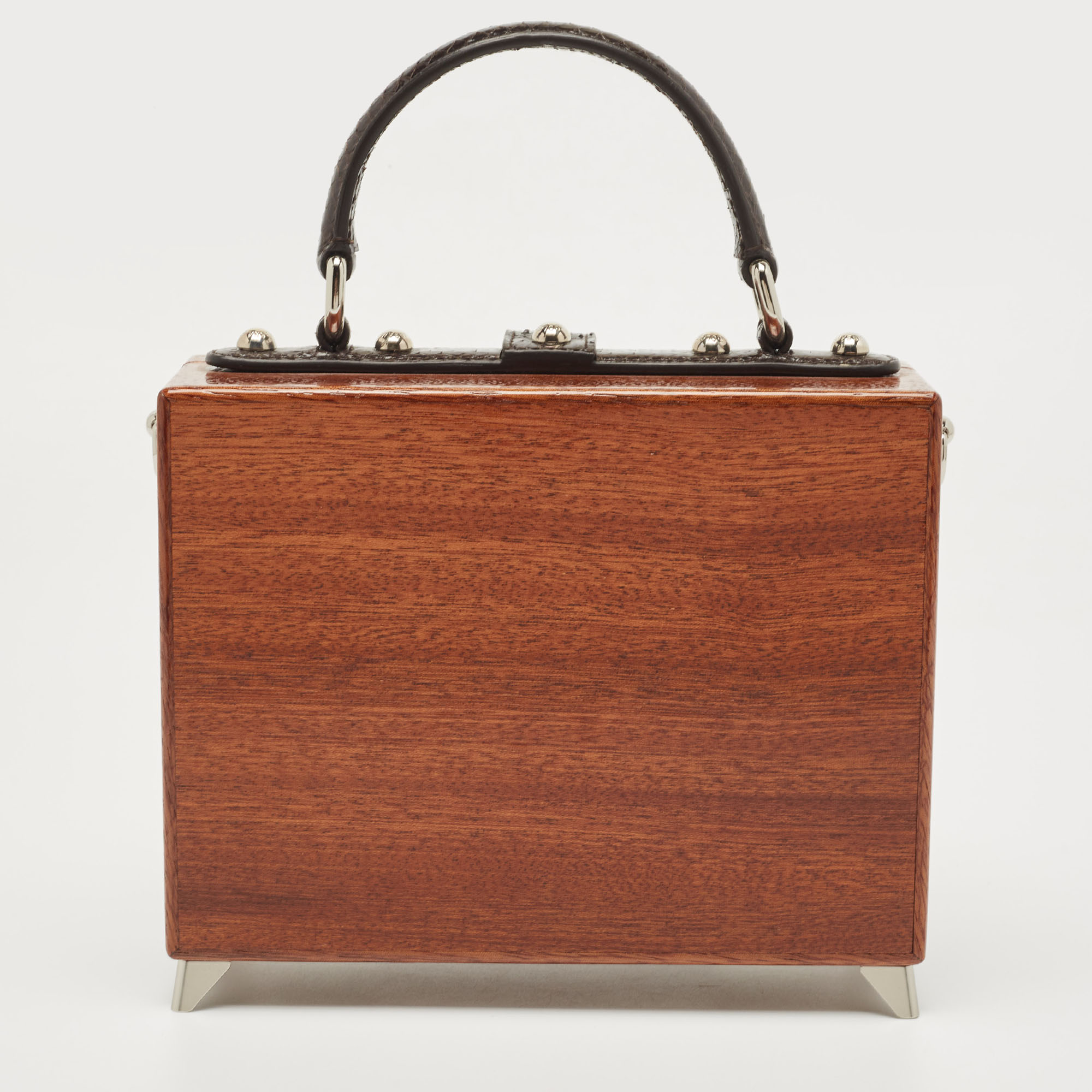 Dolce & Gabbana Black/Brown Wood And Snakeskin Radio Box Top Handle Bag