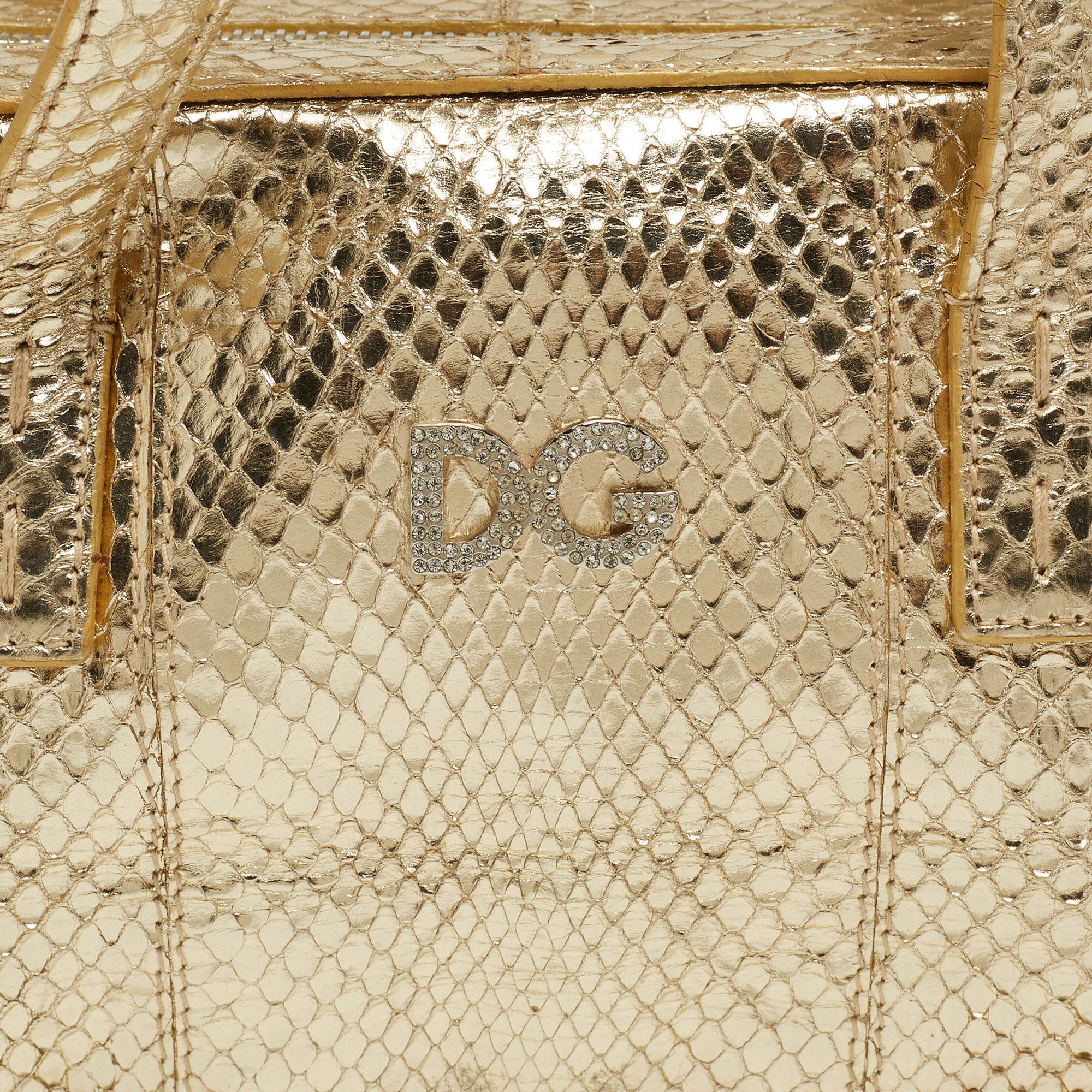 Dolce & Gabbana Gold Watersnake Leather Baguette Bag