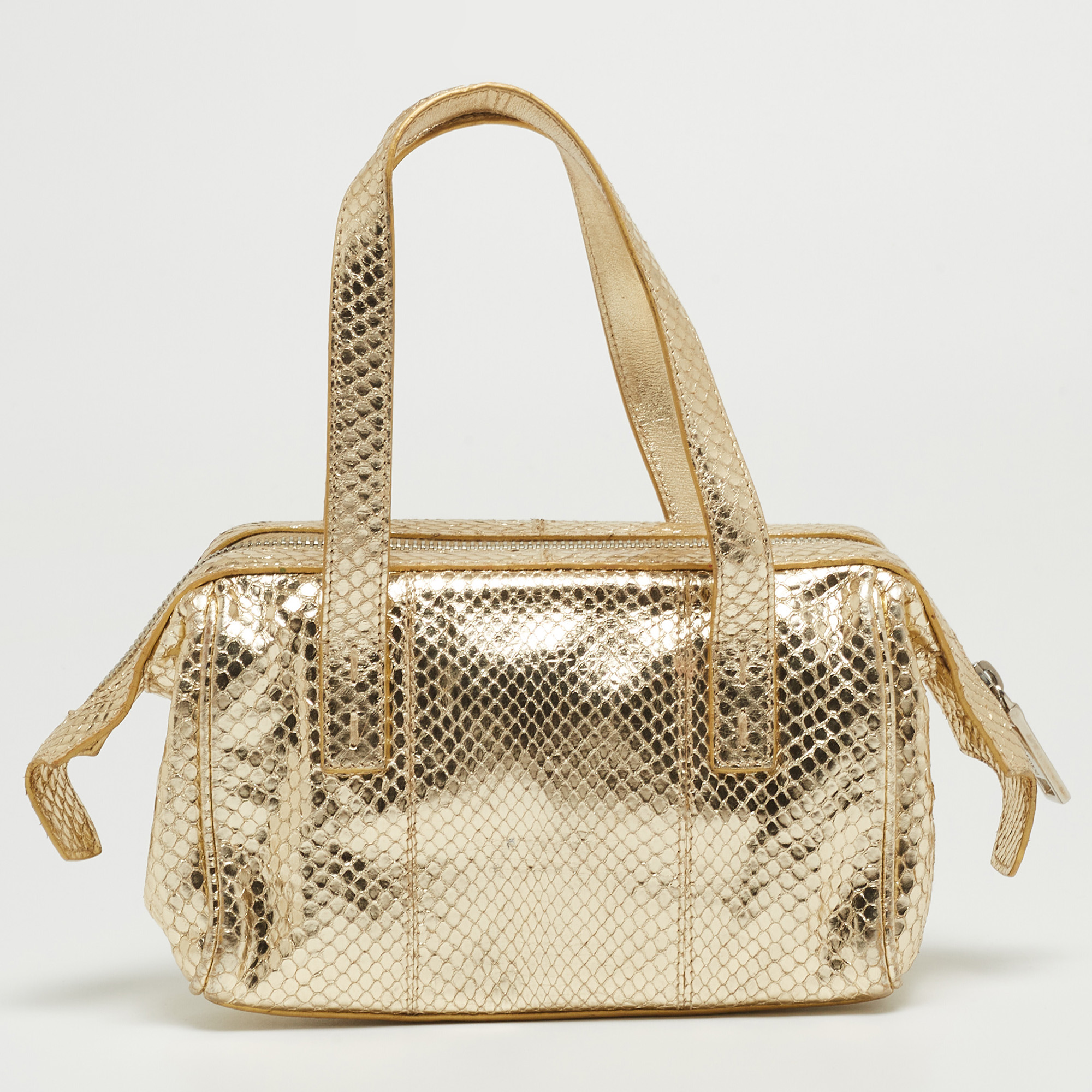Dolce & Gabbana Gold Watersnake Leather Baguette Bag
