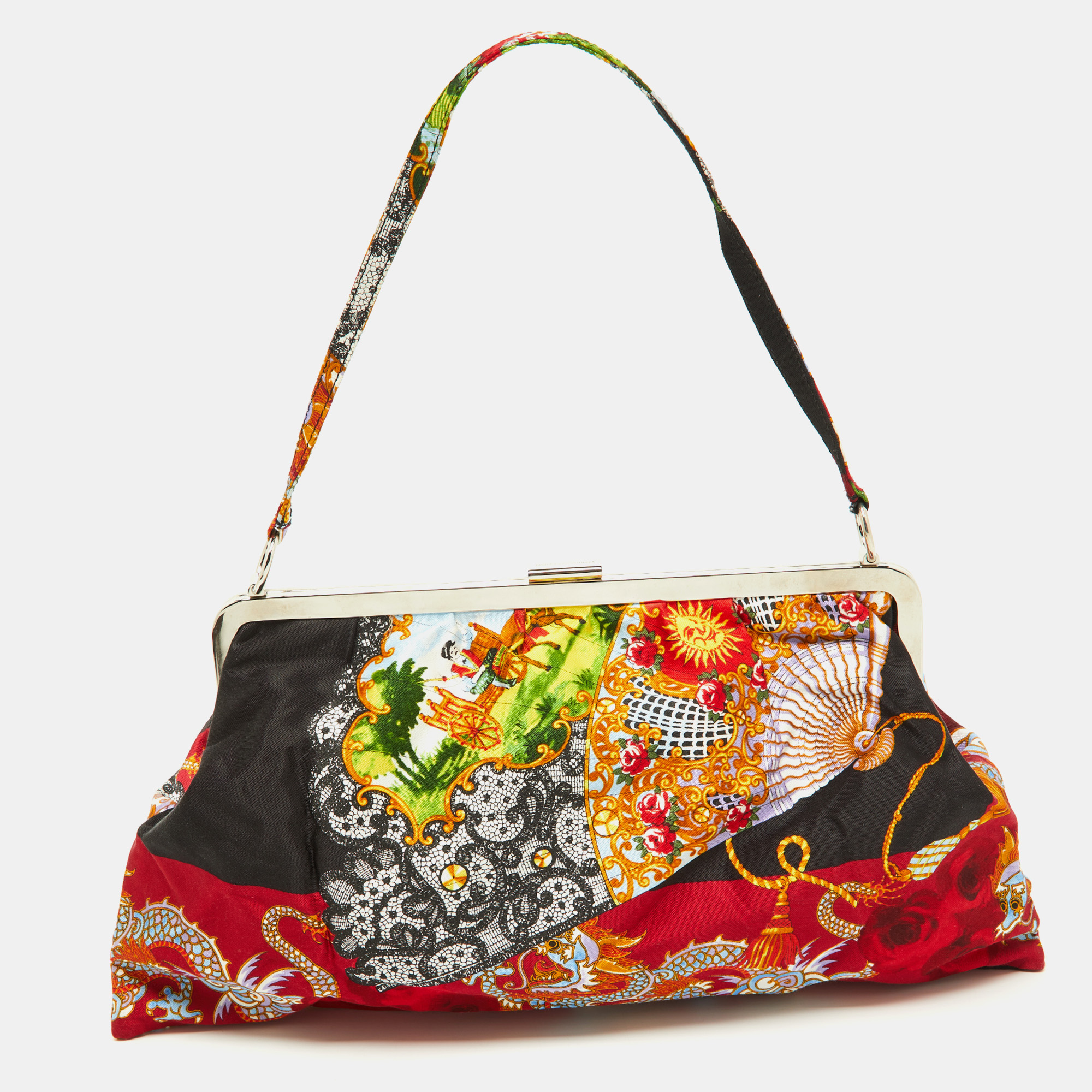 Dolce & Gabbana Multicolor Printed Satin Frame Clutch Bag