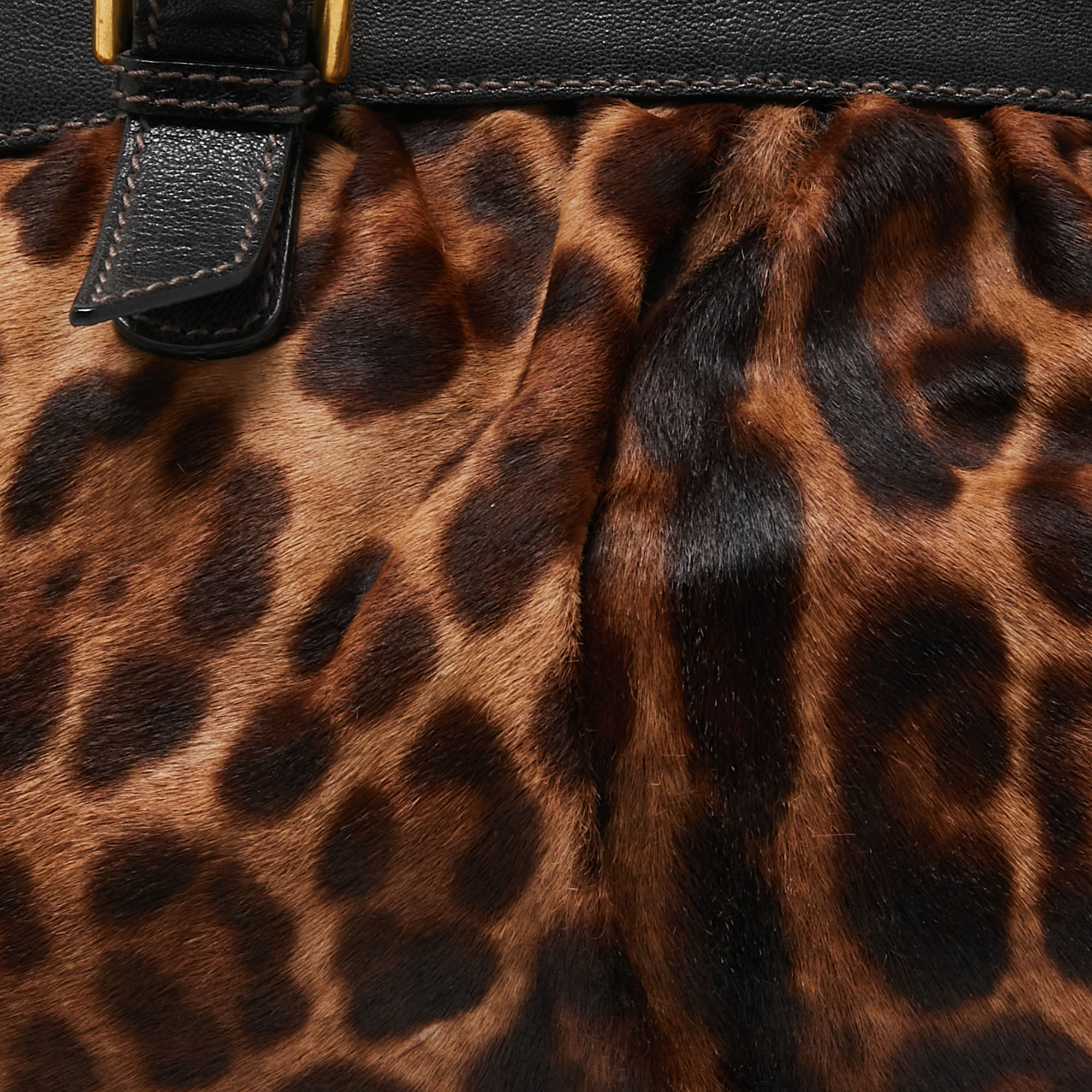Dolce & Gabbana Black/Brown Leopard Print Calf Hair Frame Satchel