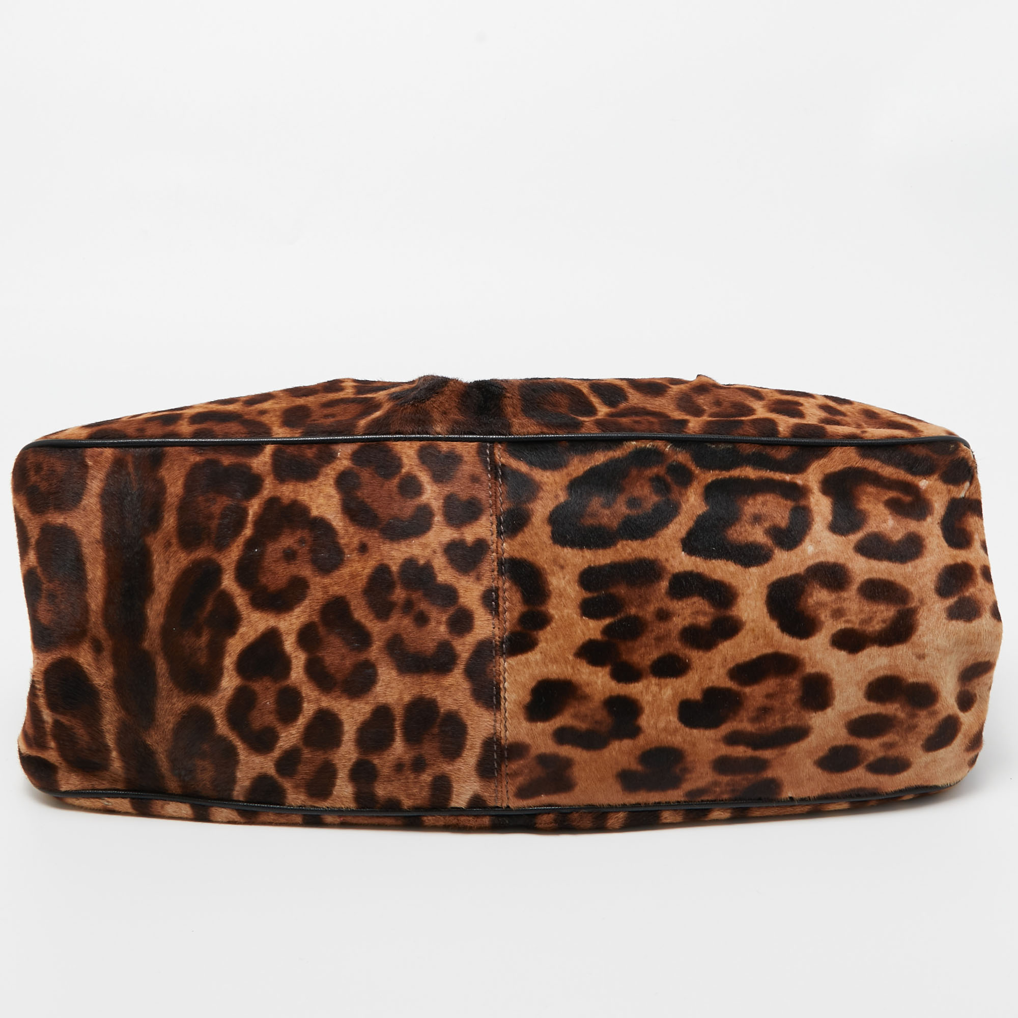 Dolce & Gabbana Black/Brown Leopard Print Calf Hair Frame Satchel