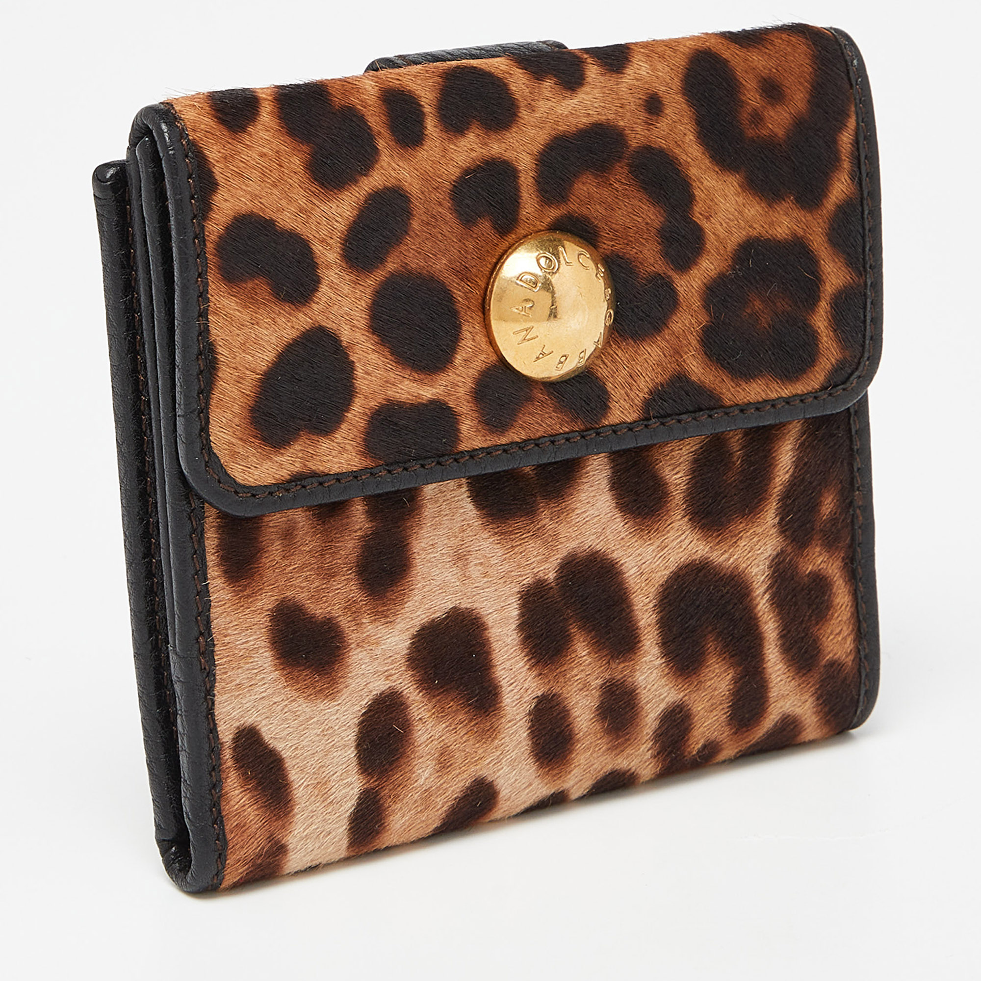 Dolce & Gabbana Brown Leopard Print Calfhair And Leather French Wallet