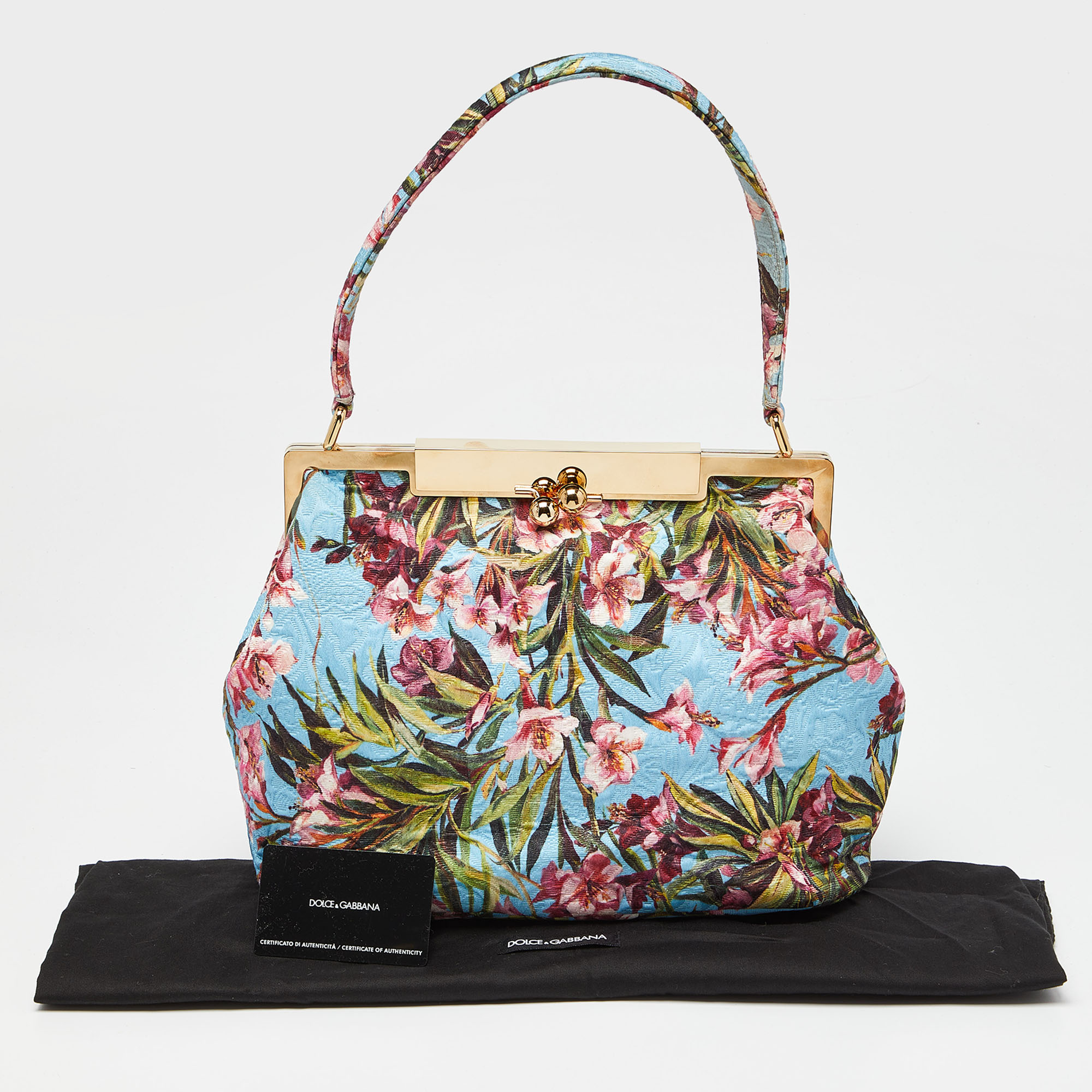 Dolce & Gabbana Multicolor Floral Print Canvas Kisslock Frame Bag