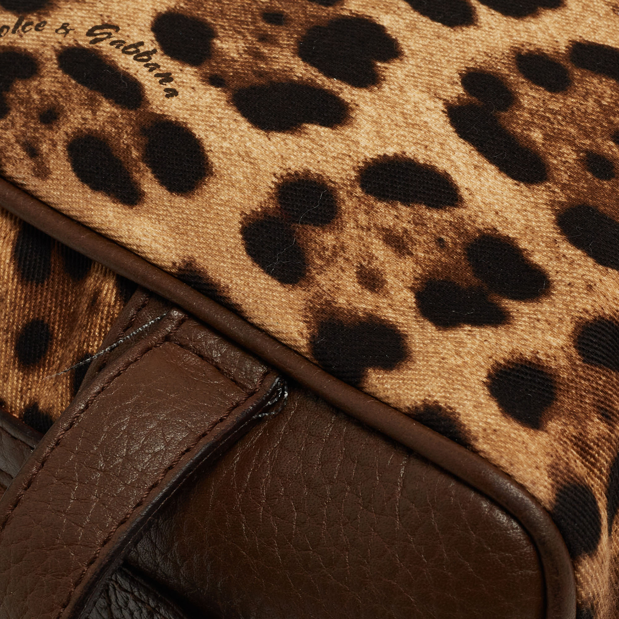 Dolce & Gabbana Brown Leopard Print Fabric And Leather Cosmetic Pouch