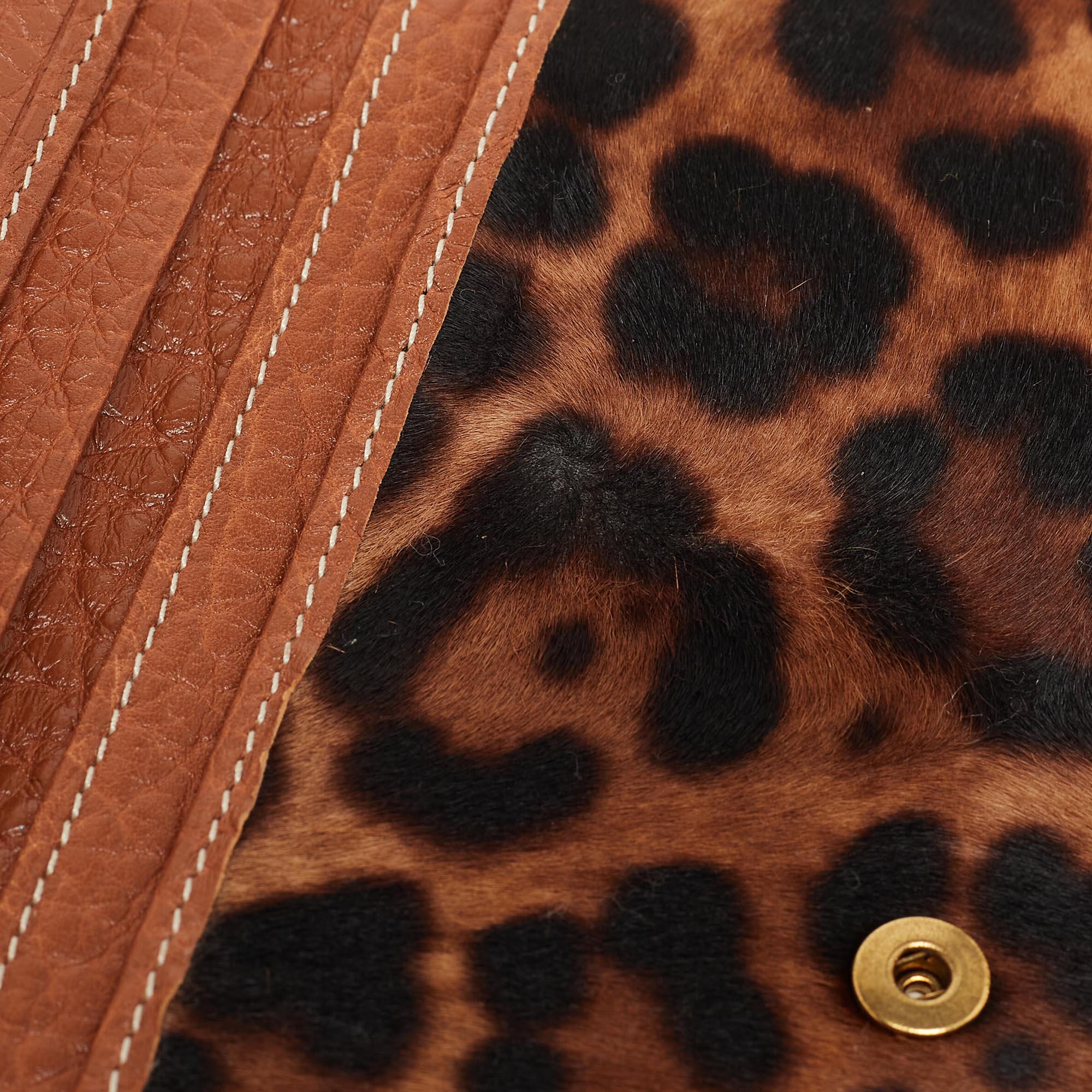 Dolce & Gabbana Brown/Beige Leopard Print Calfhair And Leather Double Flap Continental Wallet