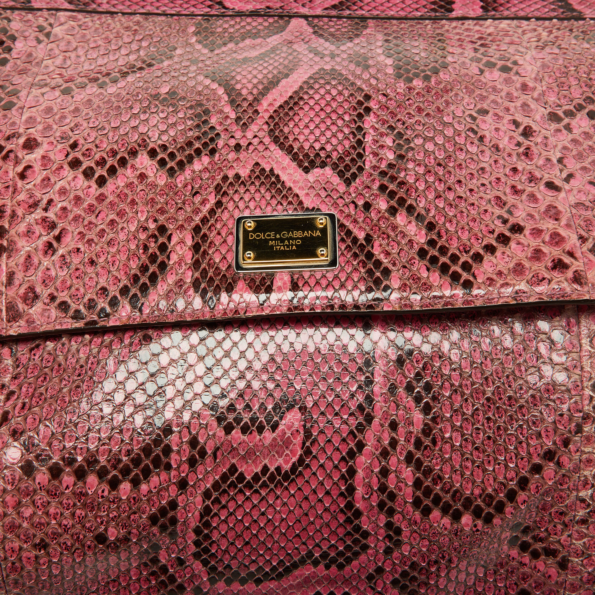 Dolce & Gabbana Pink Python Large Miss Sicily Top Handle Bag