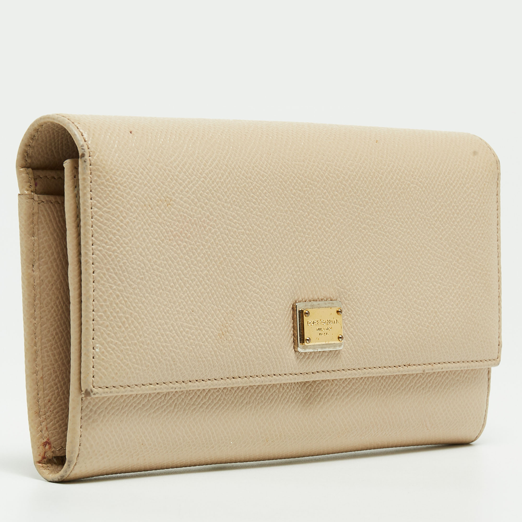 Dolce & Gabbana Beige Leather Dauphine Flap Continental Wallet