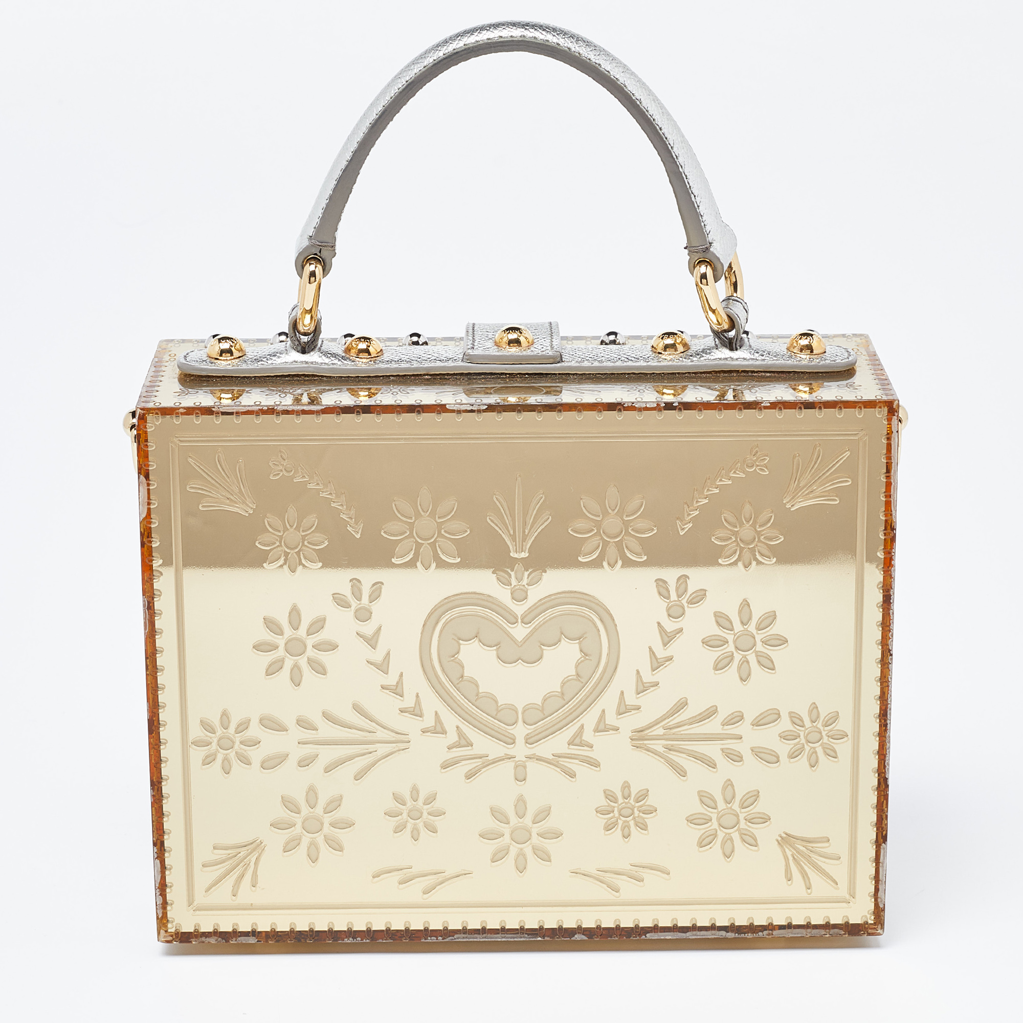 Dolce & Gabbana Gold Acrylic And Leather Crystal Embellished Dolce Box Bag