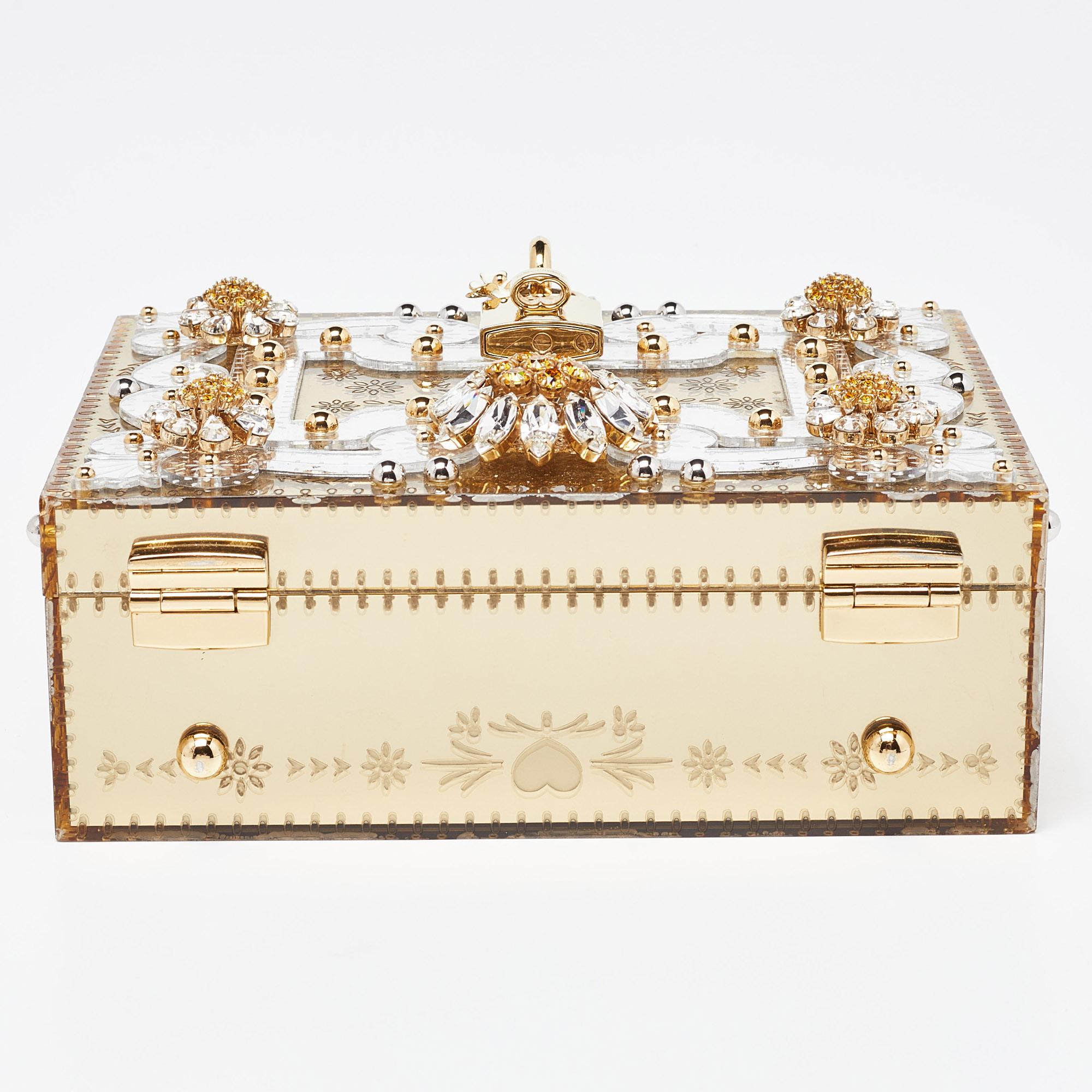 Dolce & Gabbana Gold Acrylic And Leather Crystal Embellished Dolce Box Bag