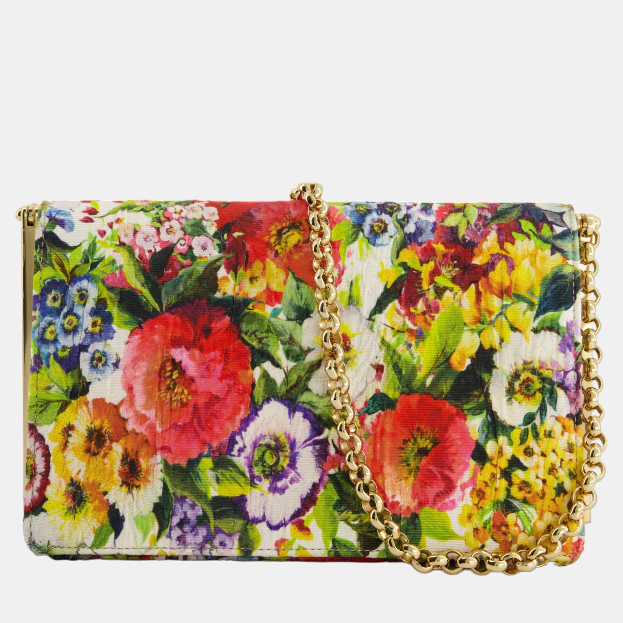 

Dolce & Gabbana Multi-Coloured Floral Shoulder Bag with Gold Chain Detail, Multicolor