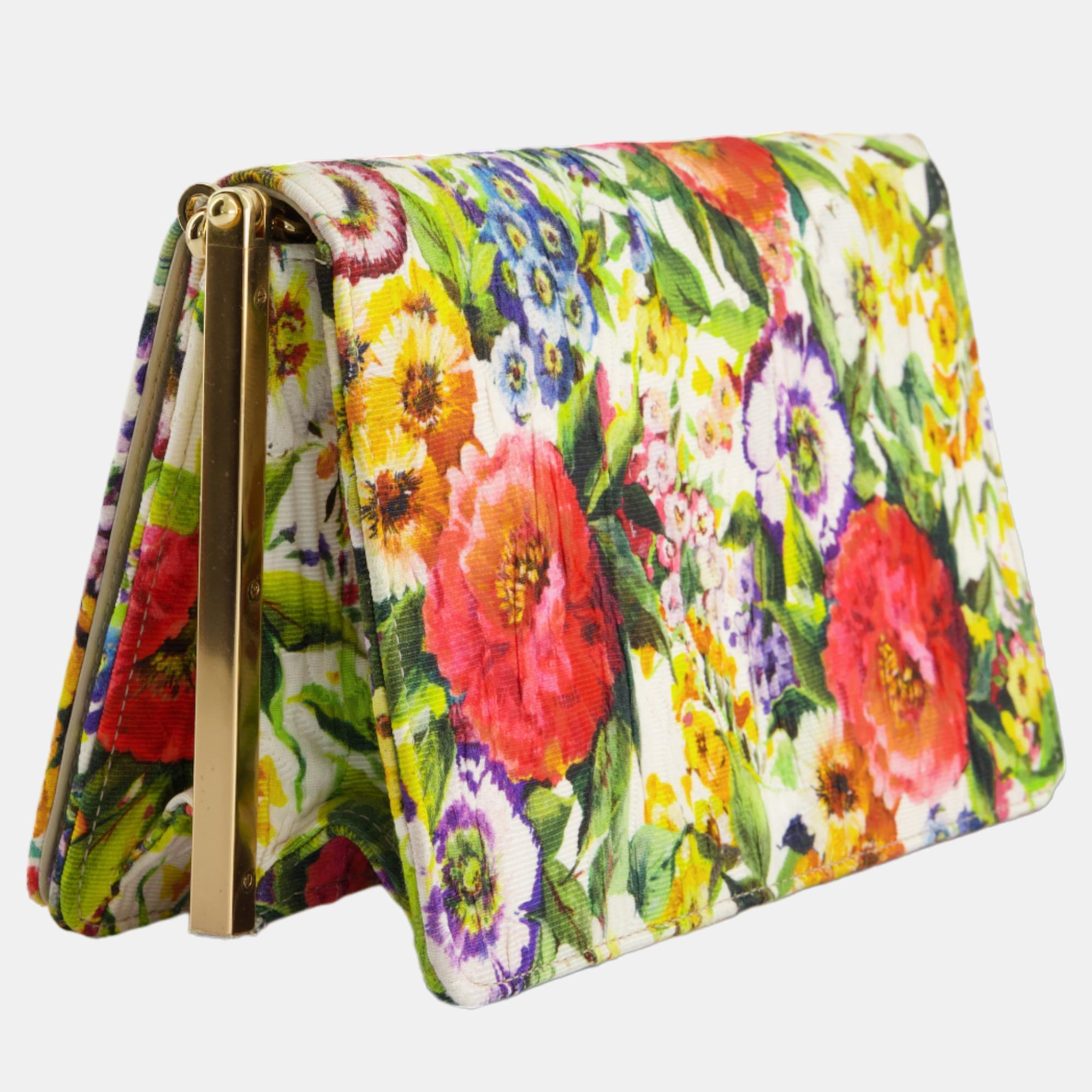 Dolce & Gabbana Multi-Coloured Floral Shoulder Bag With Gold Chain Detail