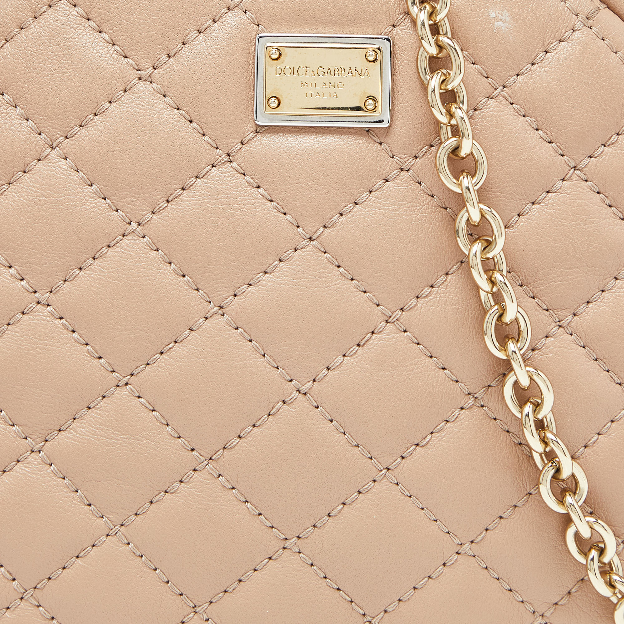 Dolce & Gabbana Beige Leather Round Glam Crossbody Bag