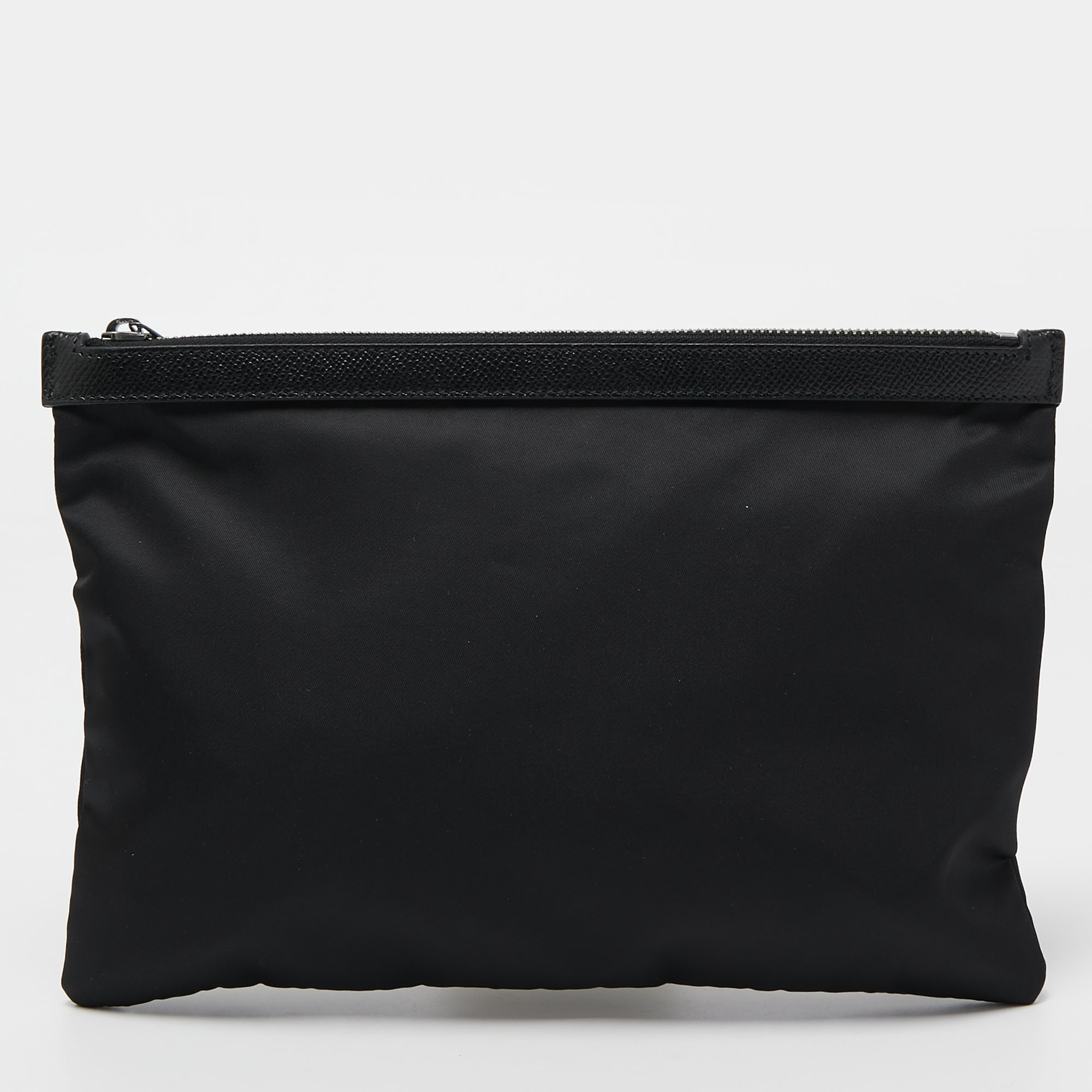 Dolce & Gabbana Black Nylon And Leather Patchwork Zip Pouch