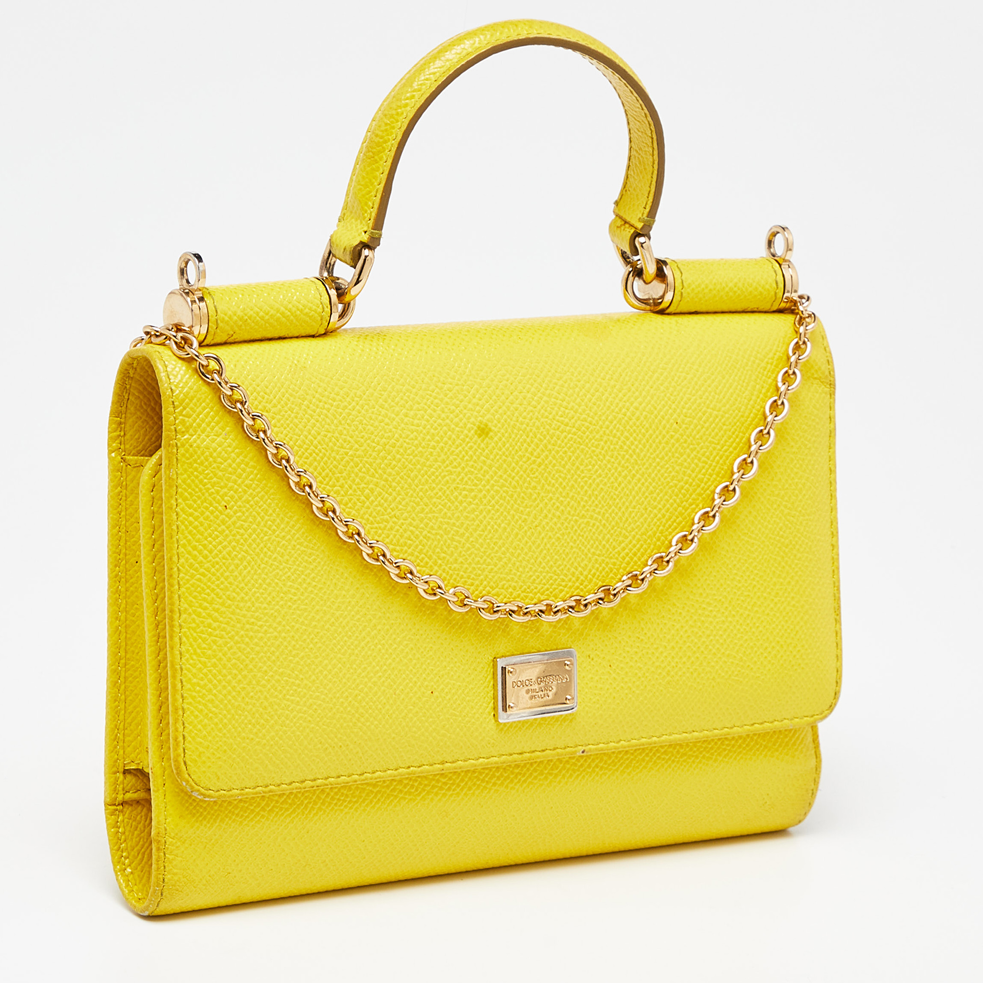 Dolce & Gabbana Yellow Leather Sicily Smart Gloss Wallet On Chain