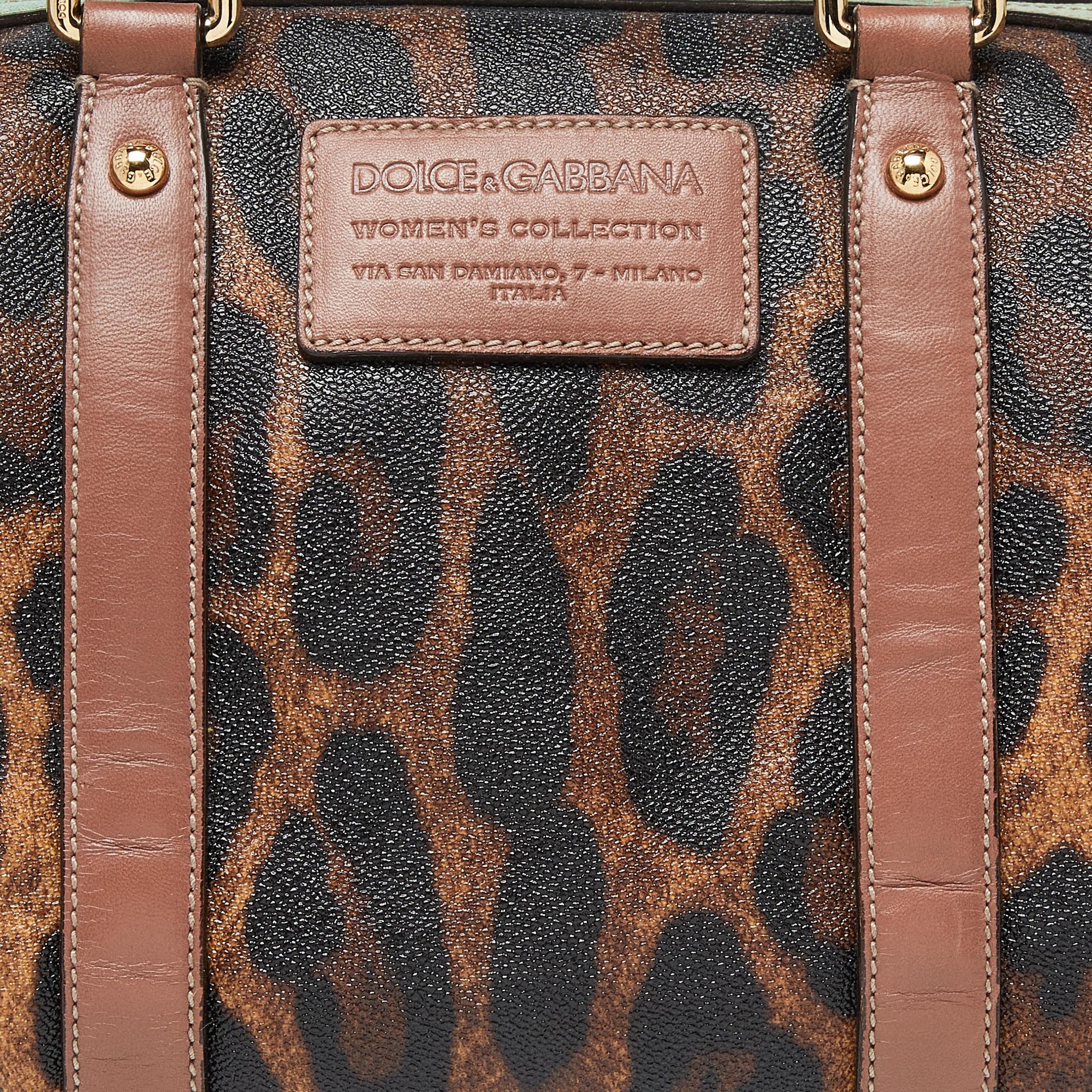 Dolce & Gabbana Multicolor Leopard Coated Canvas And Leather Miss Escape Boston Bag