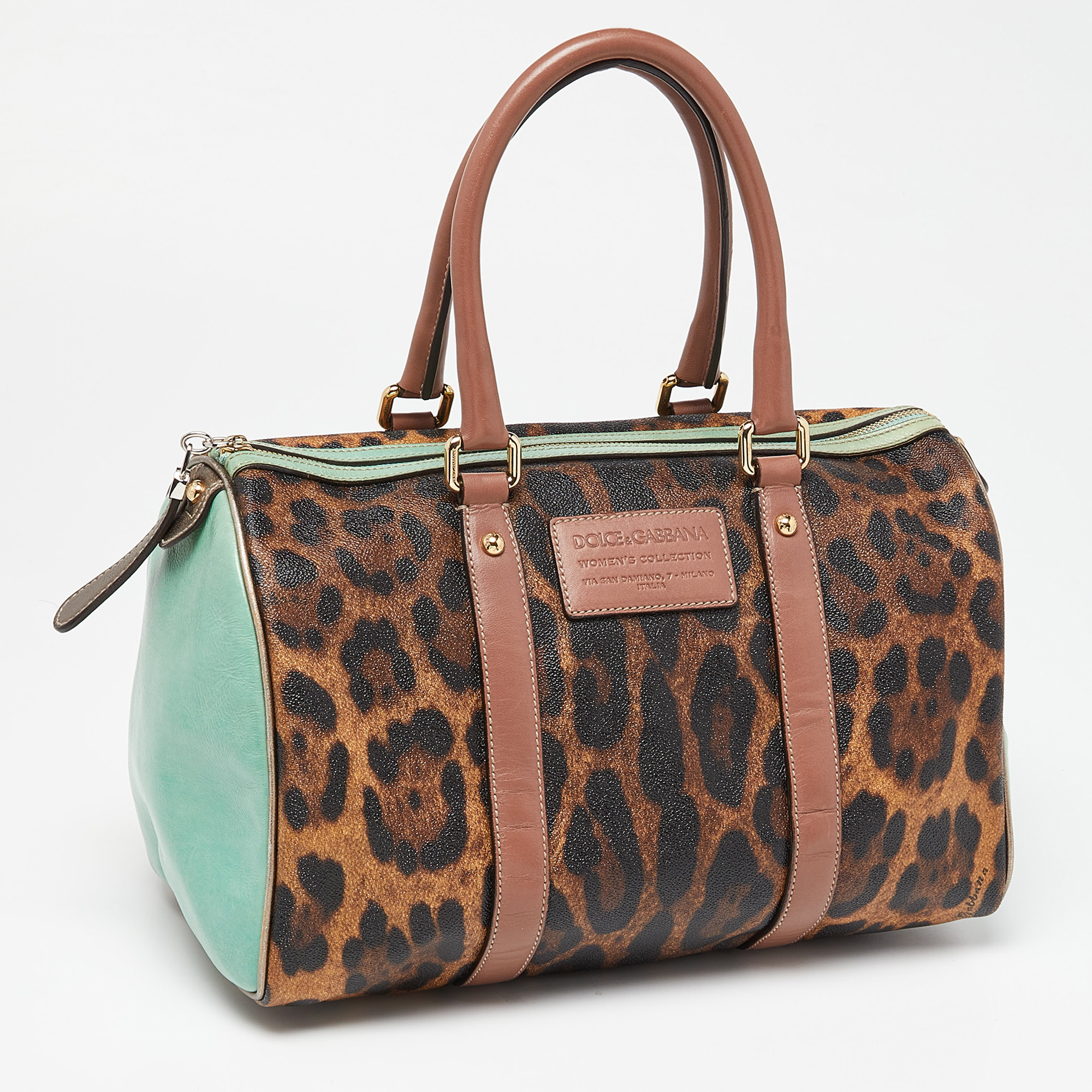 Dolce & Gabbana Multicolor Leopard Coated Canvas And Leather Miss Escape Boston Bag
