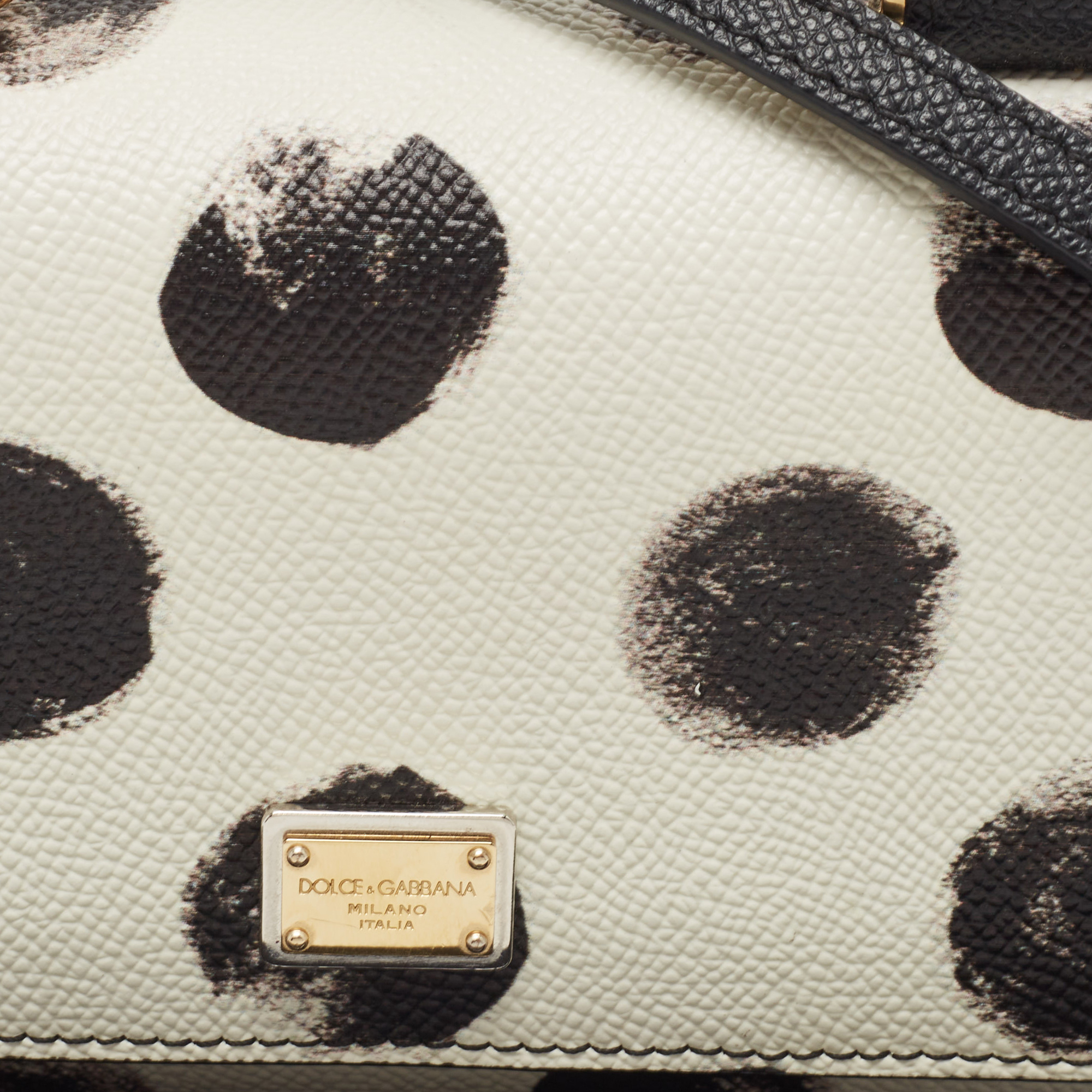 Dolce & Gabbana Black/White Polka Print Leather Mini Miss Sicily Top Handle Bag