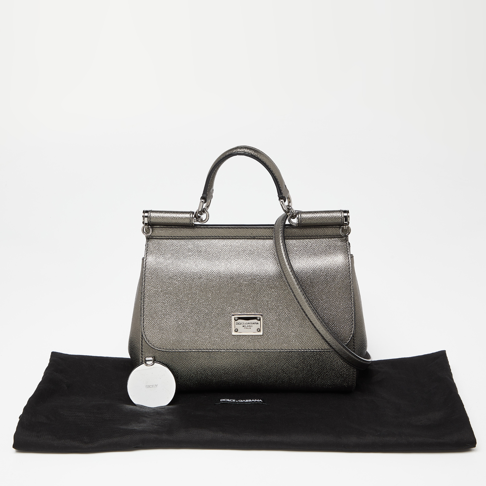Dolce & Gabbana Metallic Leather Medium Miss Sicily Top Handle Bag