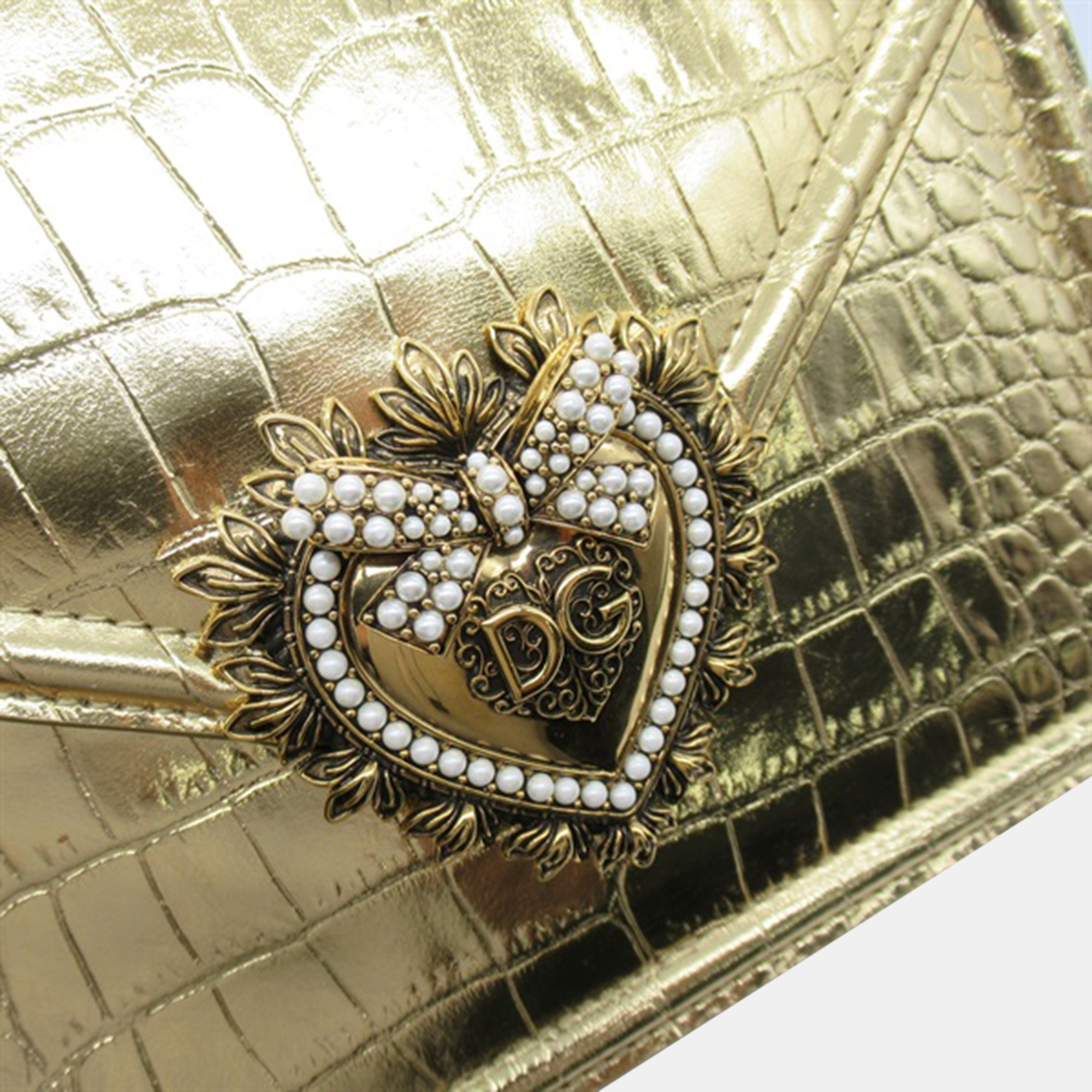 Dolce & Gabbana Gold Embossed Leather Devotion Shoulder Bag
