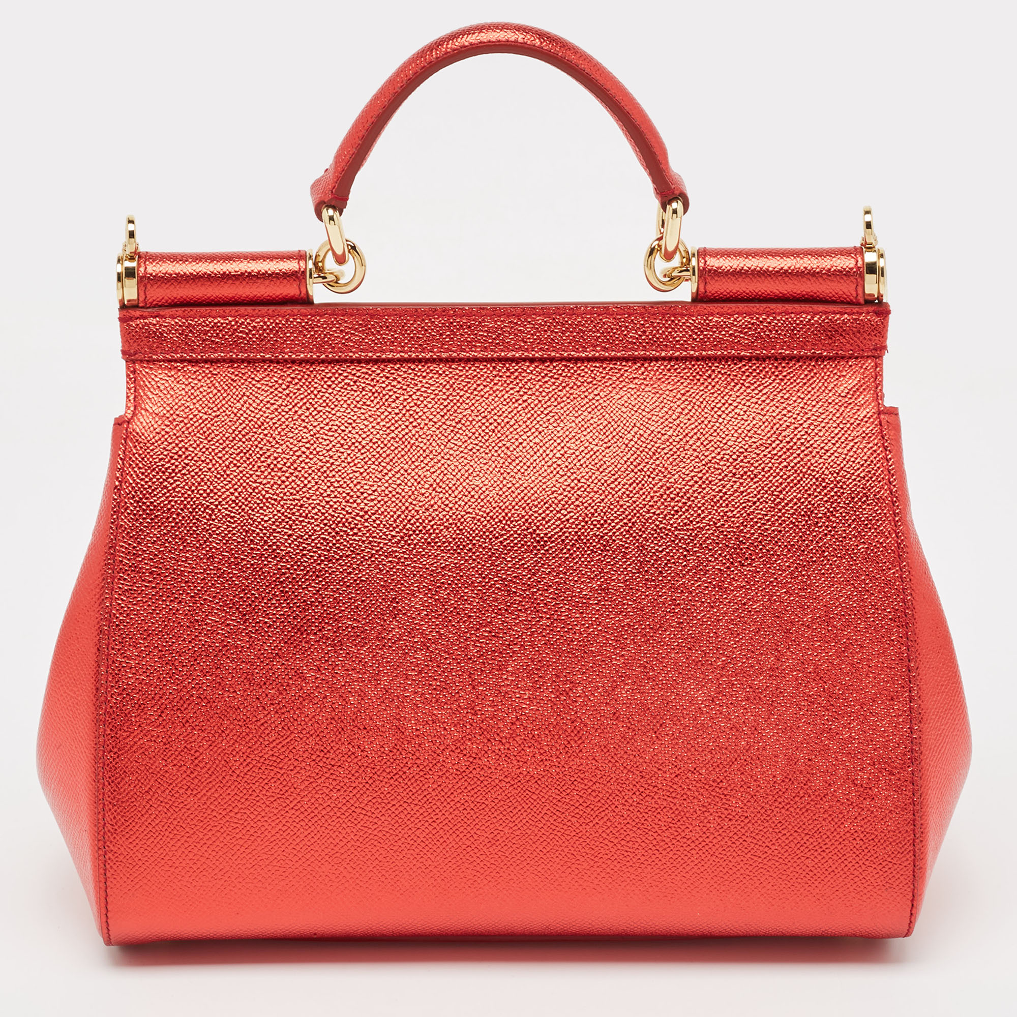 Dolce & Gabbana Red Leather Medium Miss Sicily Top Handle Bag